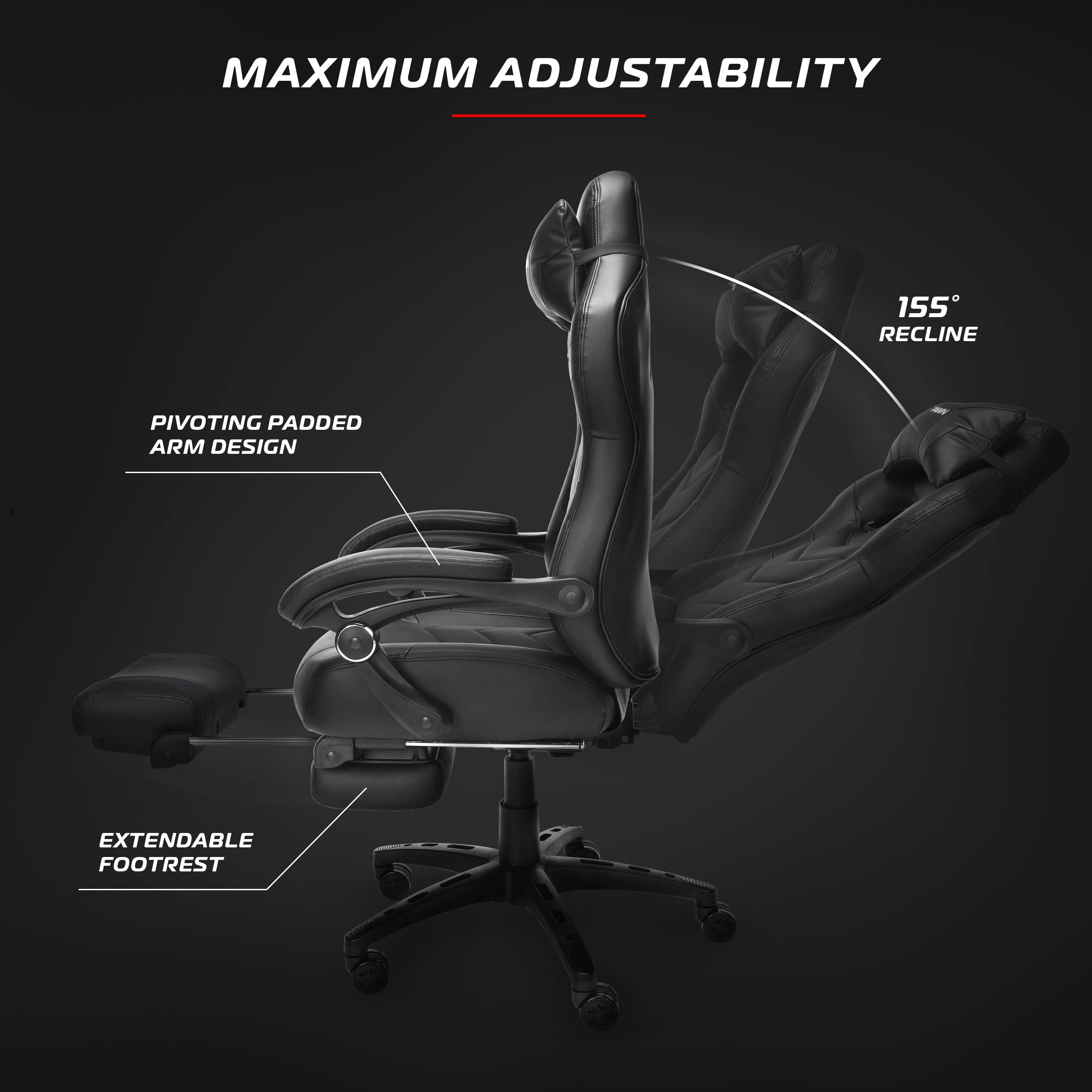 RESPAWN 110 Pro Ergonomic Gaming Chair with Adjustable Footrest & Headrest - Reclining Computer Desk Chair for Adults - Perfect for PC Gaming, Office Work & Home Entertainment (Red)