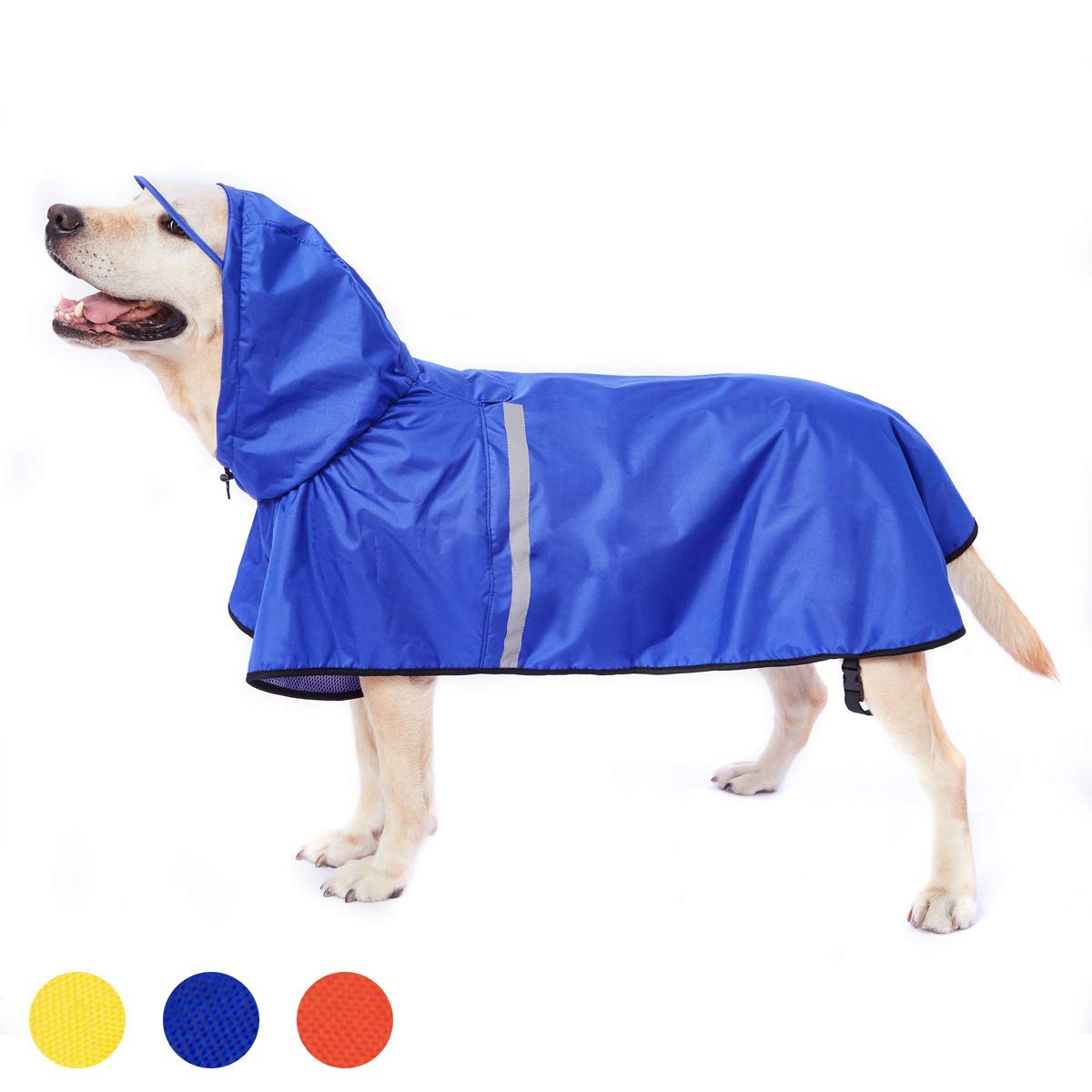 Waterproof Dog Raincoat for Large Dogs - Adjustable Belly Strap & Leash Hole - Reflective Strip Hoodie - Lightweight Breathable Rain Jacket for Outdoor Walks & Hiking