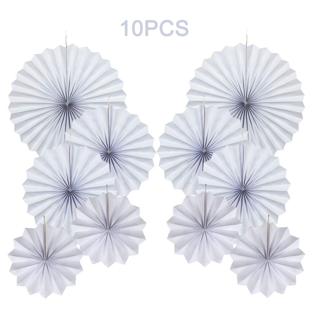 10-Pack White Round Paper Fan Ceiling Decorations - Elegant Party Hanging Fans for Weddings, Baby Showers & Home Decor