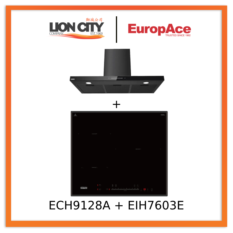 Europace ECH9128A 90cm Premium T Chimney Hood & EIH7603E 60cm Induction Hob Set - Stainless Steel Kitchen Ventilation System for Modern Homes - Perfect for Open-Plan Kitchens and Cooking Enthusiasts