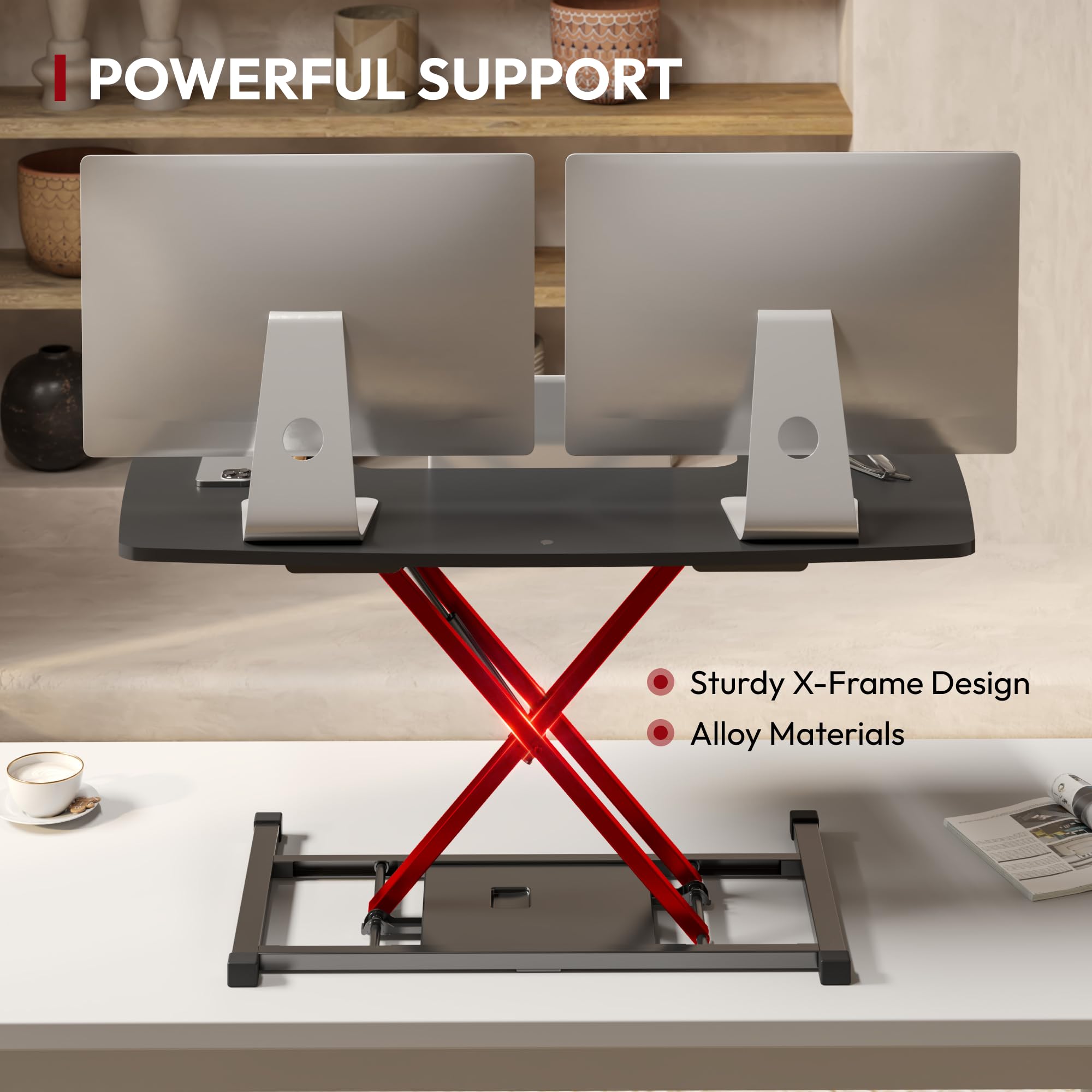 SANODESK 40 Inch Height Adjustable Standing Desk Converter - Quick Sit to Stand Desktop Riser with Large Keyboard Tray, Dual Monitor & Laptop Workstation (Black) - Perfect for Home Office, Gaming & Ergonomic Workspace Setup