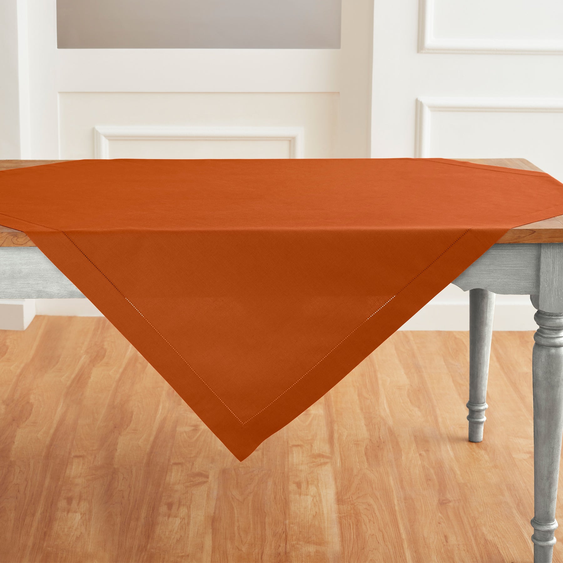 Premium Cotton Linen Hemstitch Table Throw - Elegant Decorative Table Runner for Dining Room, Wedding, Party & Home Decor