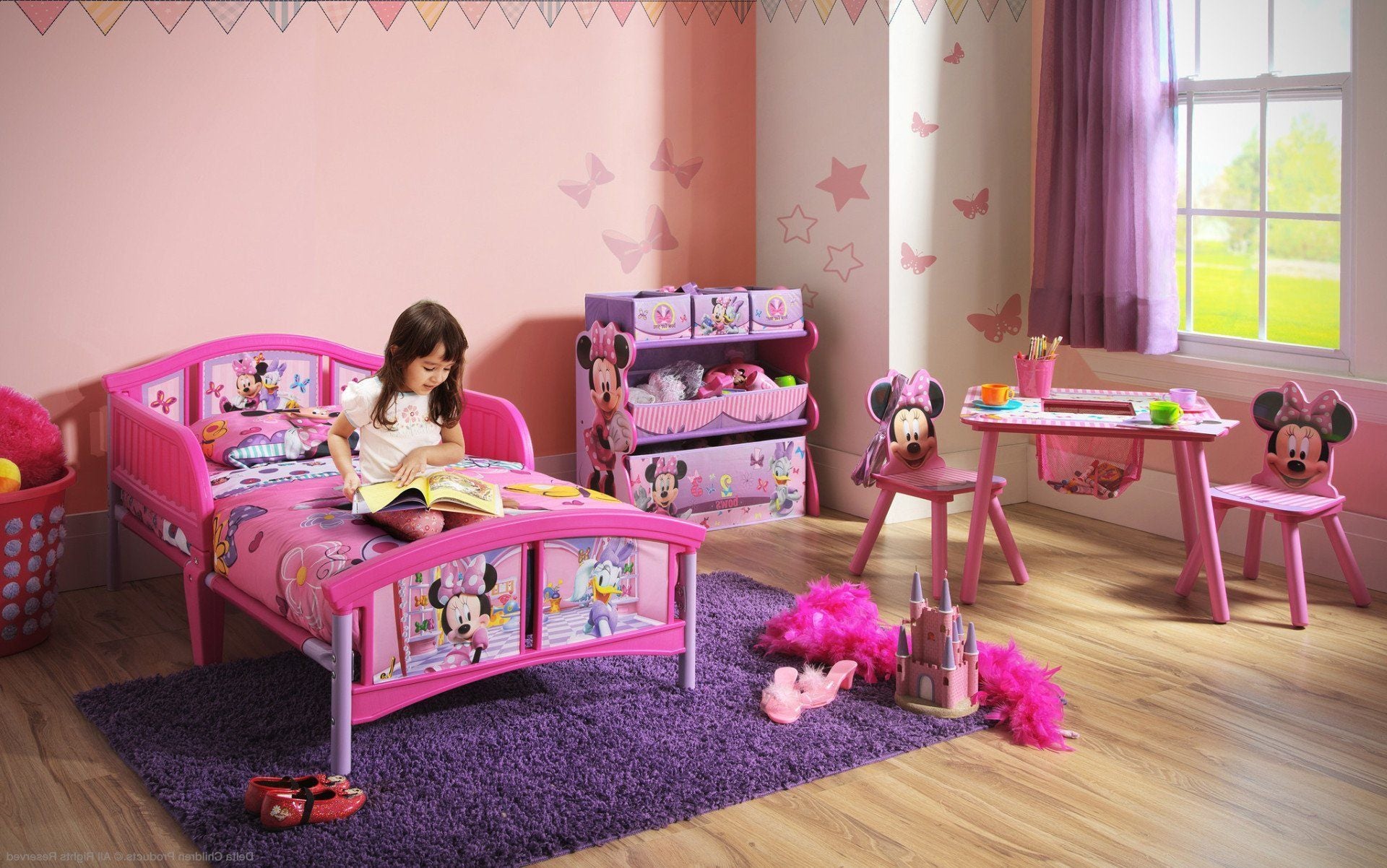 Minnie Mouse Plastic Toddler Bed for Girls - Disney Princess Kids Furniture for Bedroom & Nursery - Perfect for 2-5 Year Olds Sleeping & Playtime