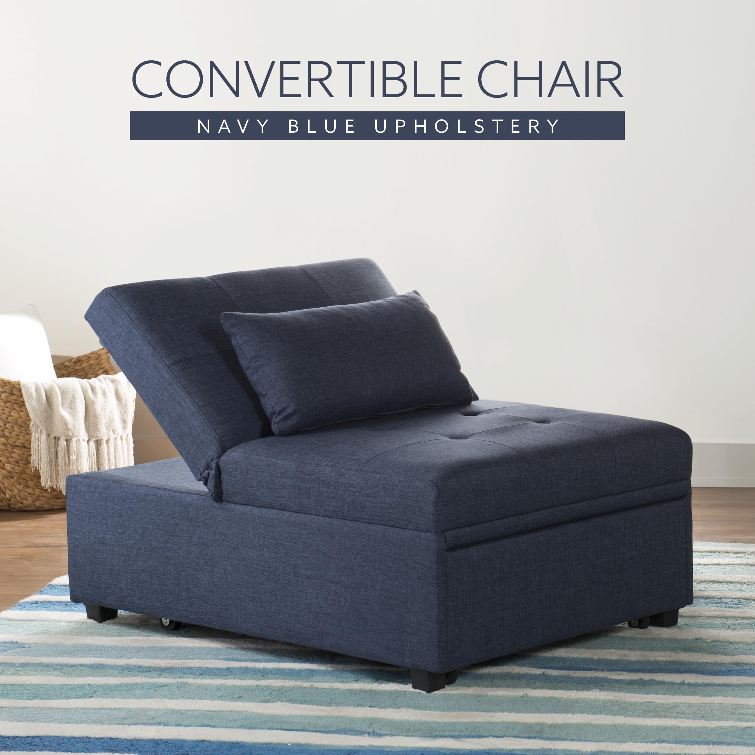Powell McCory Blue Convertible Sofa Bed - Comfortable Sleeper Sofa for Small Spaces | Perfect for Guest Rooms, Apartments & Dorm Rooms