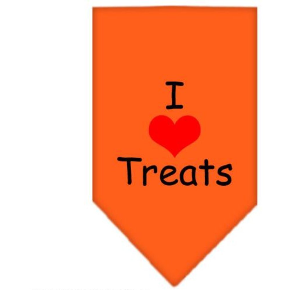 Premium Orange Large Pet Bandana with 'I Love Treats' Screen Print - Perfect for Dogs & Cats, Great for Holidays, Birthdays & Daily Wear