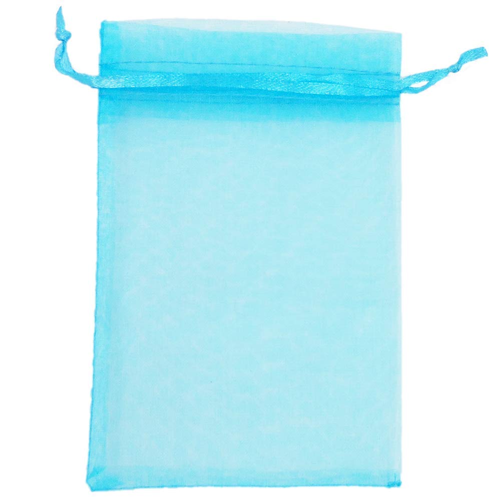 100pcs 2.7x3.5 Inches Mini Drawstring Organza Bags - Wedding Favor, Candy, Jewelry Pouch - Sheer Mesh Gift Bags for Party Favors, Chocolate Wrapping & Small Item Storage (Aqua Blue) | Perfect for Bridal Showers, Baby Showers & Birthday Party Decorations
