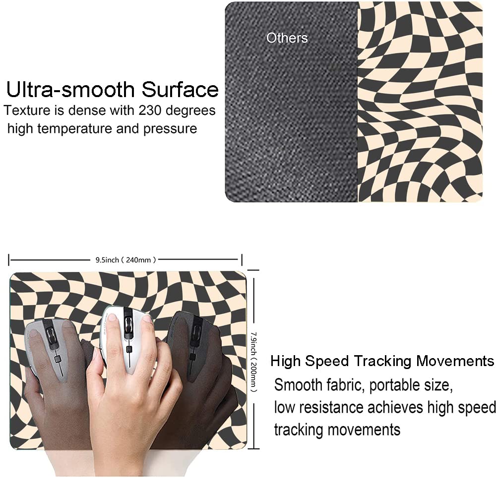Hokafenle Checkered Mouse Pad - Black & Cream Square Non-Slip Rubber Base Waterproof Computer Mouse Mat for Office, Gaming & Home Workspace