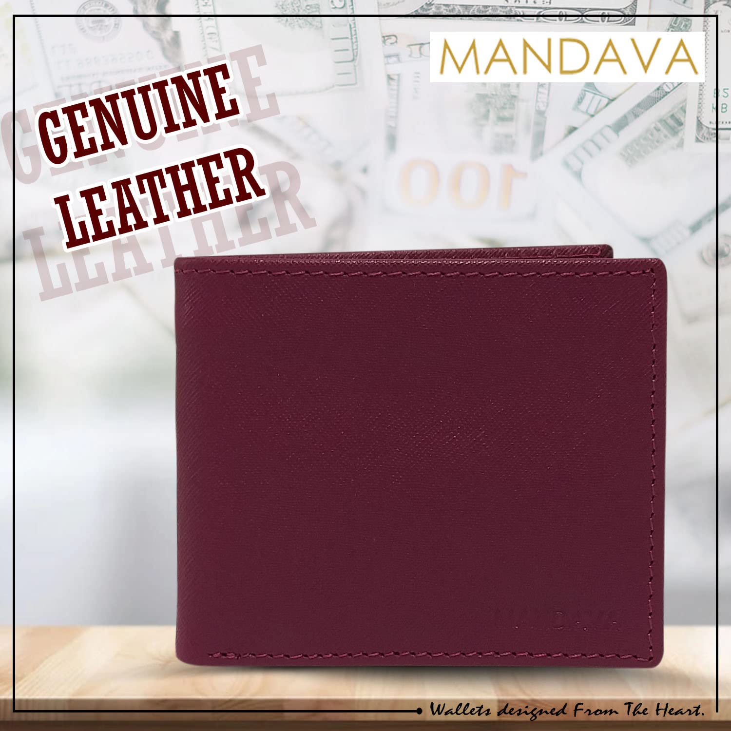 Genuine Safiano Leather Unisex Bifold Wallet for Men & Women - Slim RFID Blocking Credit Card Holder - Maroon | Perfect for Everyday Use, Travel & Gift Giving