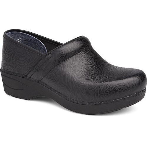 DANSKO XP 2.0 Women's Black Floral Tooled Leather Clogs - Comfortable Slip-On Shoes for Nurses, Teachers & Healthcare Workers