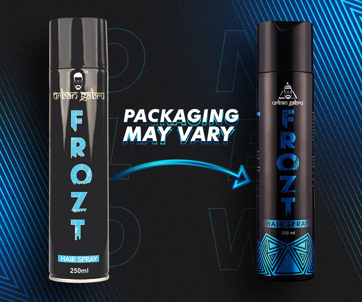 UrbanGabru Frozt Hair Setting Spray (250 ml) - Strong Hold Hair Styling Spray for Men | Non-Sticky & Fast Drying | Perfect for Parties, Weddings & Daily Styling