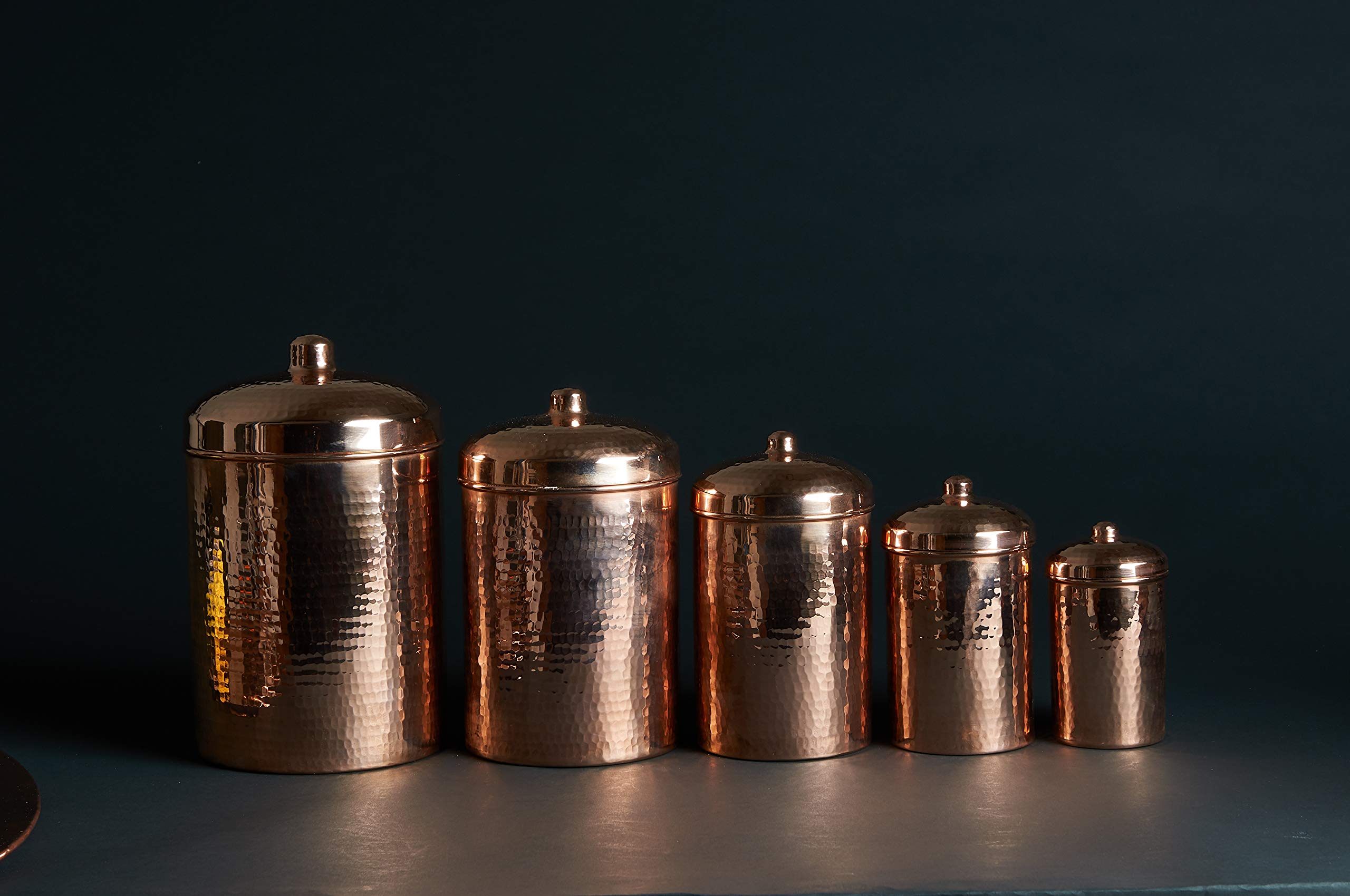 Sertodo Polished Copper Kitchen Canisters Set - 2 Quart Capacity, Elegant & Functional Storage Containers for Flour, Sugar, Coffee - Hammered Finish for Shine & Durability - Eco-Friendly Recycled Copper - Perfect for Pantry Organization & Countertop Decor