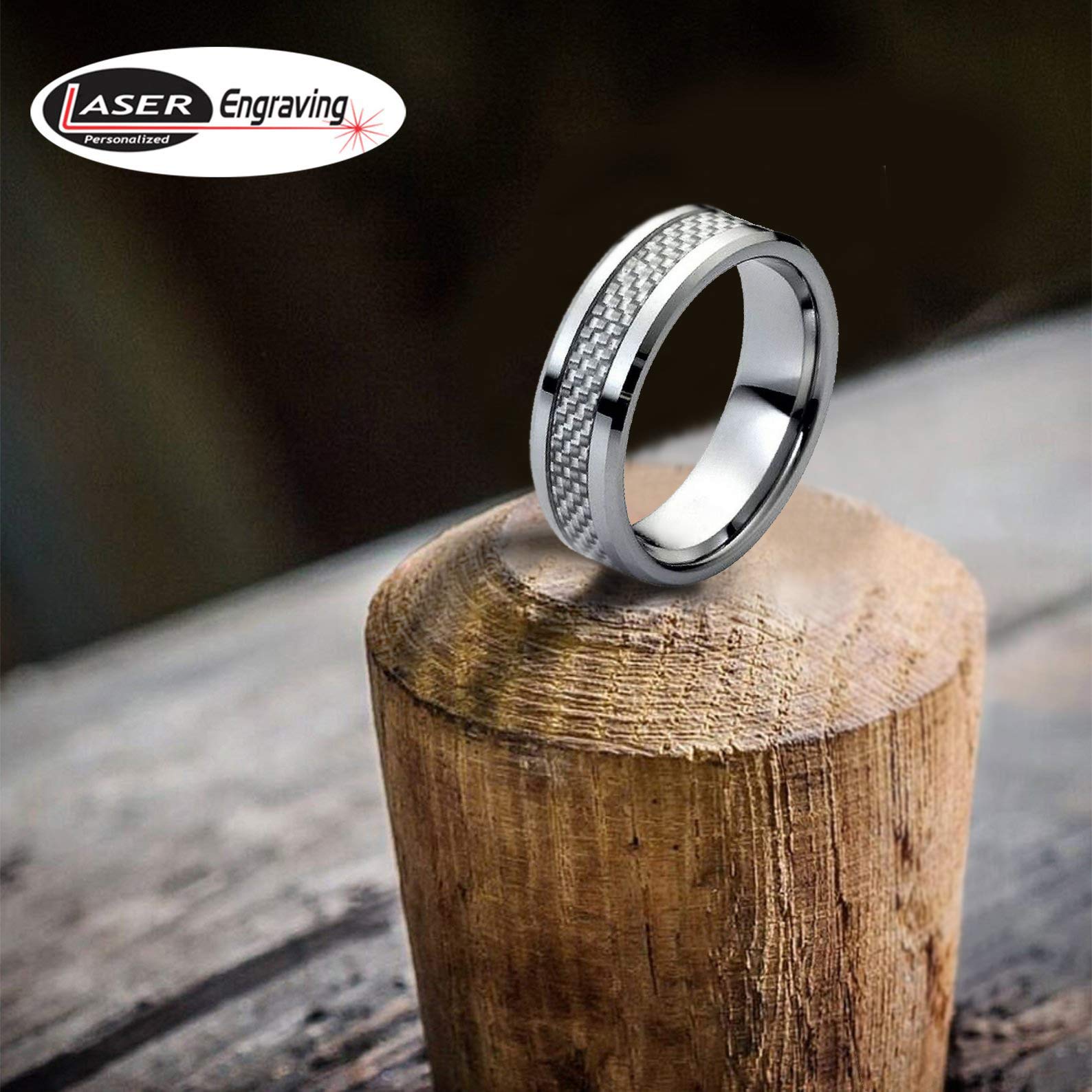 Personalized Tungsten Wedding Rings for Couples - Laser Engraved Grey Carbon Fiber Bands for Men & Women - Perfect for Anniversaries & Proposals