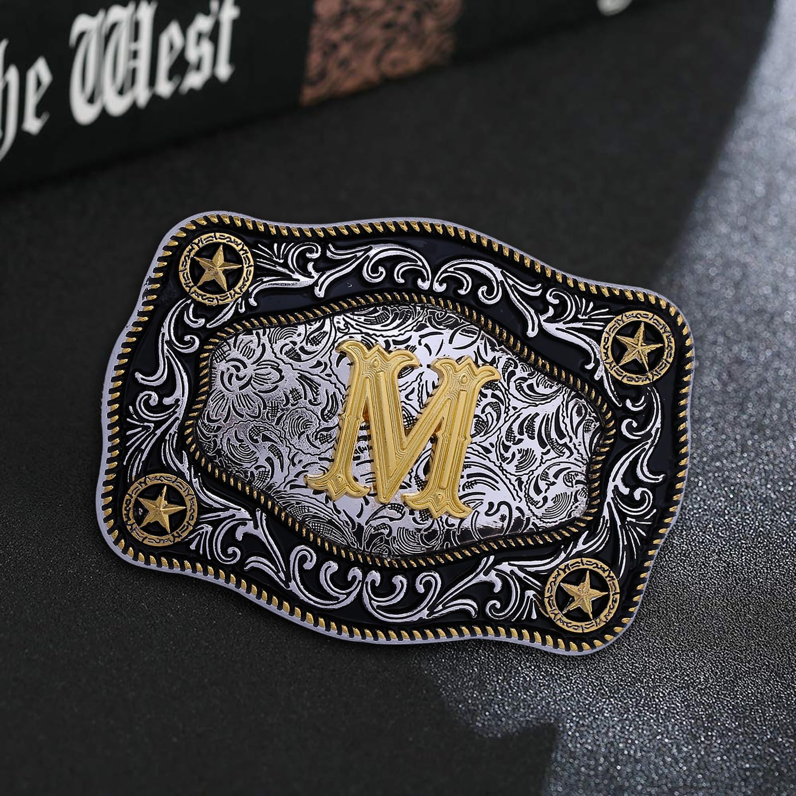 Personalized Initial Western Belt Buckle - Large Gold Cowboy Belt Buckle for Men & Women - ABCDJMR to Z - Perfect for Rodeo, Country Music Festivals & Western Fashion