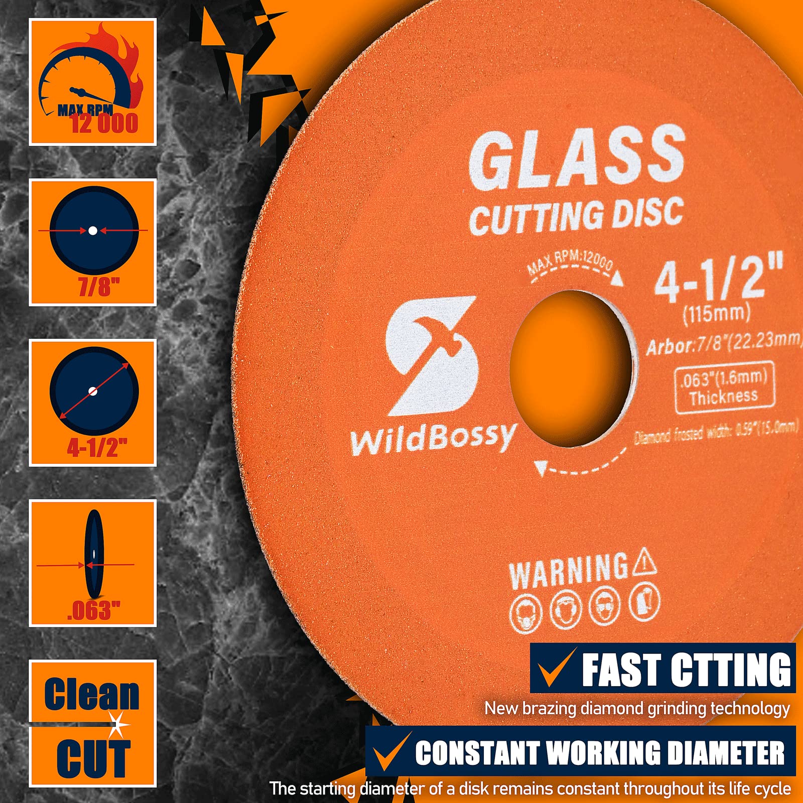 4-1/2 Inch Diamond Glass Cutting Disc (3PCS) - Ultra Thin 0.63
