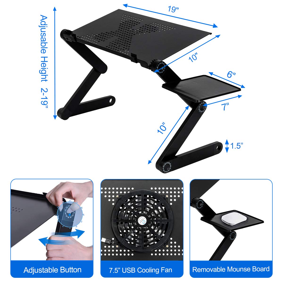 Upgraded Adjustable Aluminum Laptop Stand with Cooling Fan & Mouse Pad - Ergonomic Lap Desk for MacBook, Notebook, Home Office, Bed & TV Use - Portable Computer Table for Work, Gaming & Streaming
