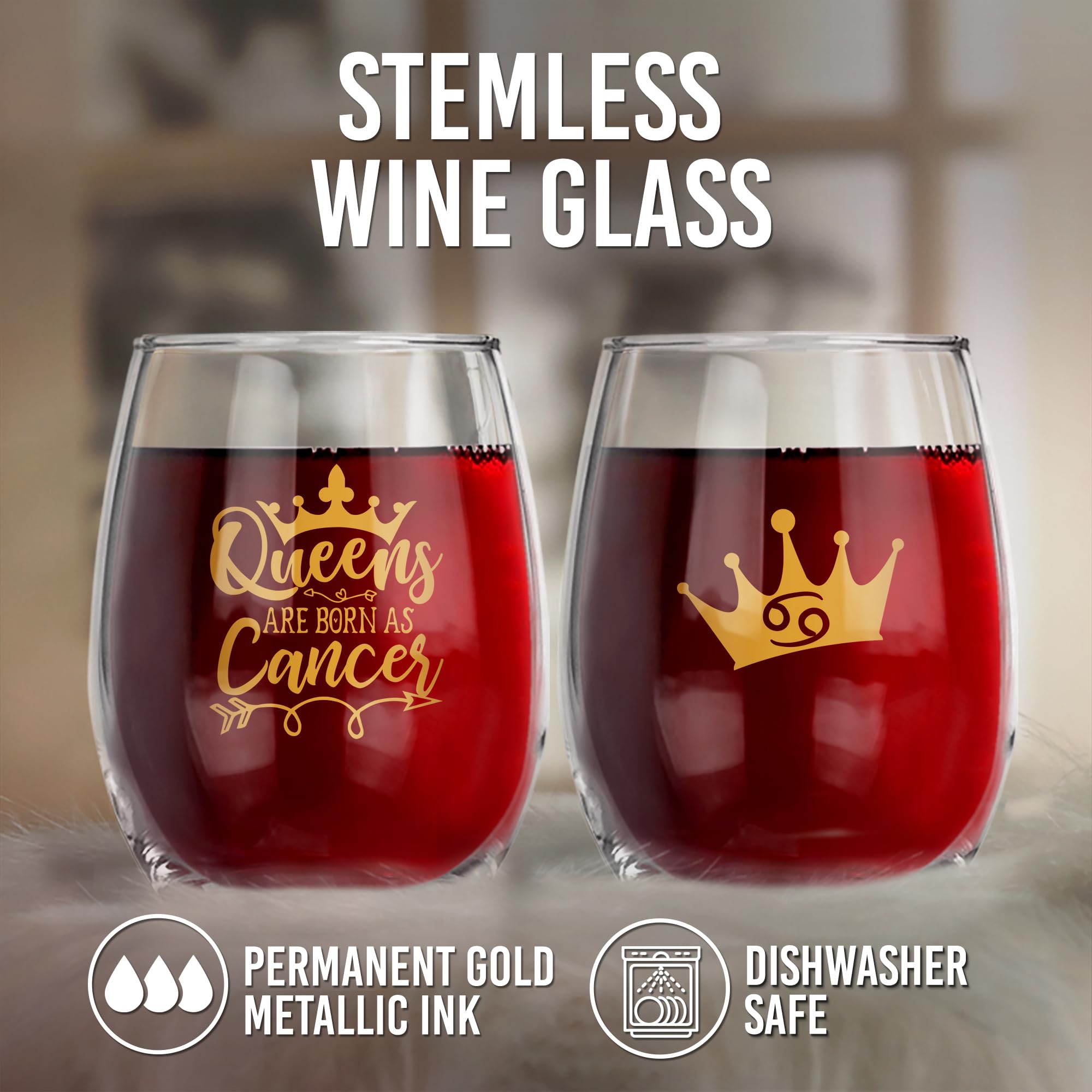 BAD BANANAS Cancer Zodiac Stemless Wine Glass - 21oz Birthday Gifts for Women, Moms, Best Friends & Sisters - Queens Are Born As Cancer - Perfect for Birthday Parties, Girls Night & Wine Tasting