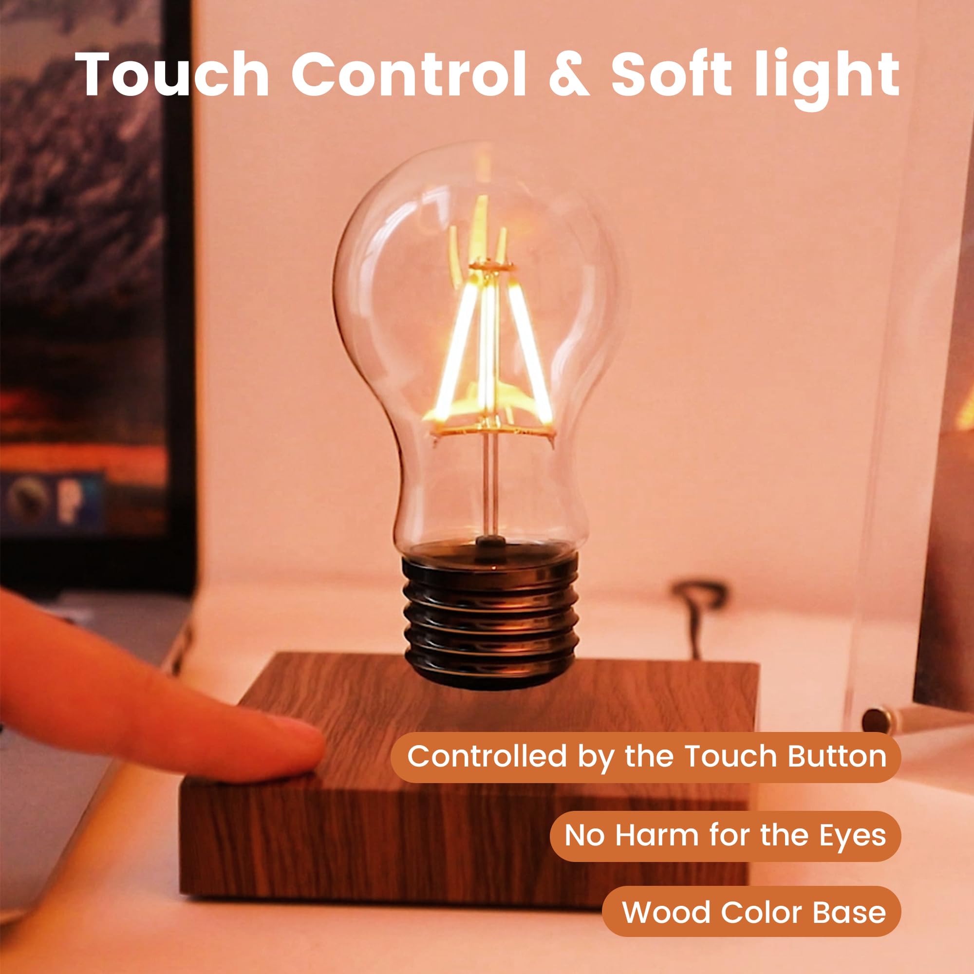 Levitating Lamp - Magnetic Floating LED Light Bulb with 360° Rotation, Wooden Base Desk Lamp for Home & Office | Unique Birthday & Christmas Gift Idea | Modern Night Light for Bedroom, Living Room & Workspace