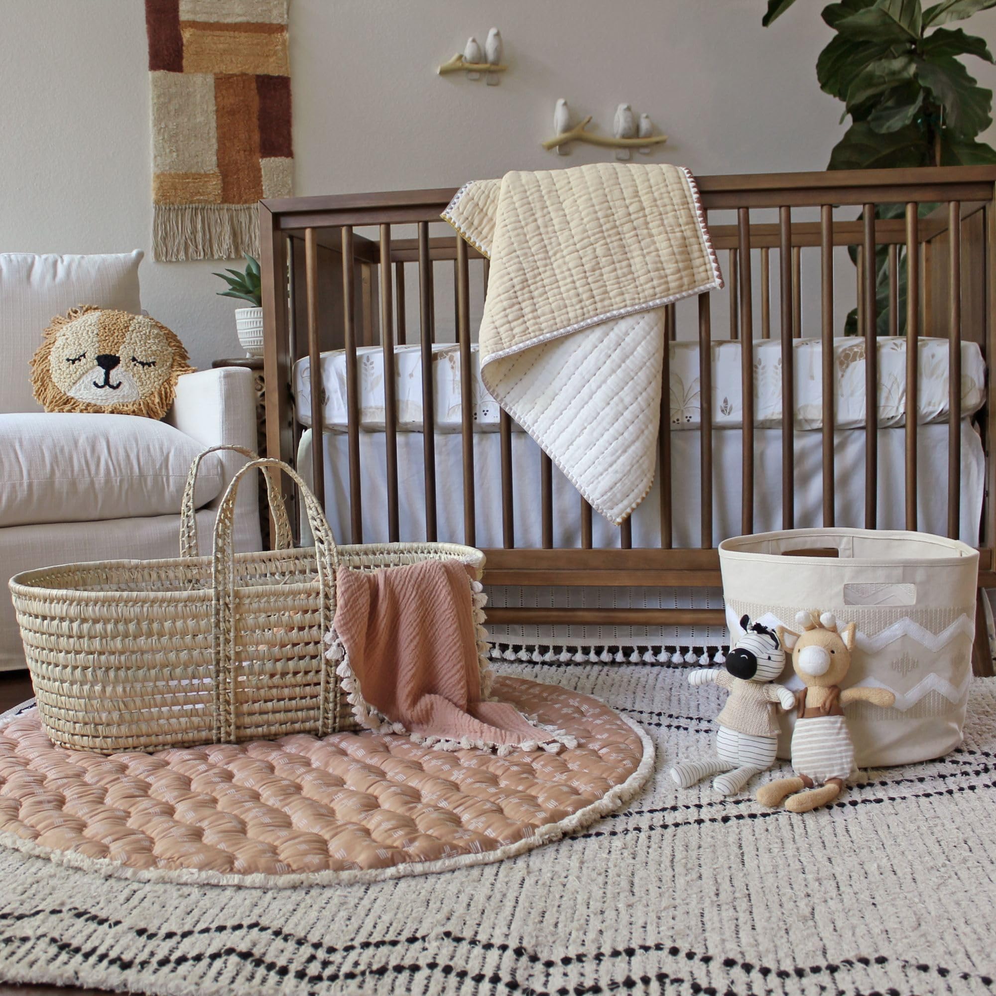 Boho Beige Baby Storage Basket - 13x12 Inch Round Fabric Toy Organizer for Nursery, Playroom & Kids Room | Perfect for Storing Toys, Blankets & Baby Essentials