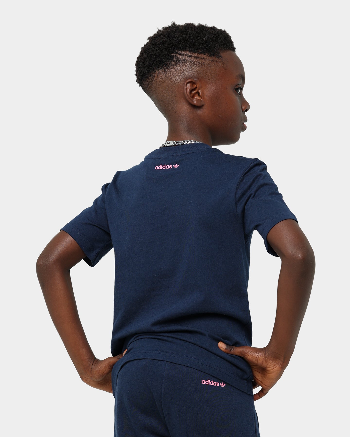 Adidas Kids Dino Graphic Shorts for Boys & Girls - Navy Blue & Pink Cotton Athletic Shorts - Perfect for Playtime, Sports & Summer Outfits