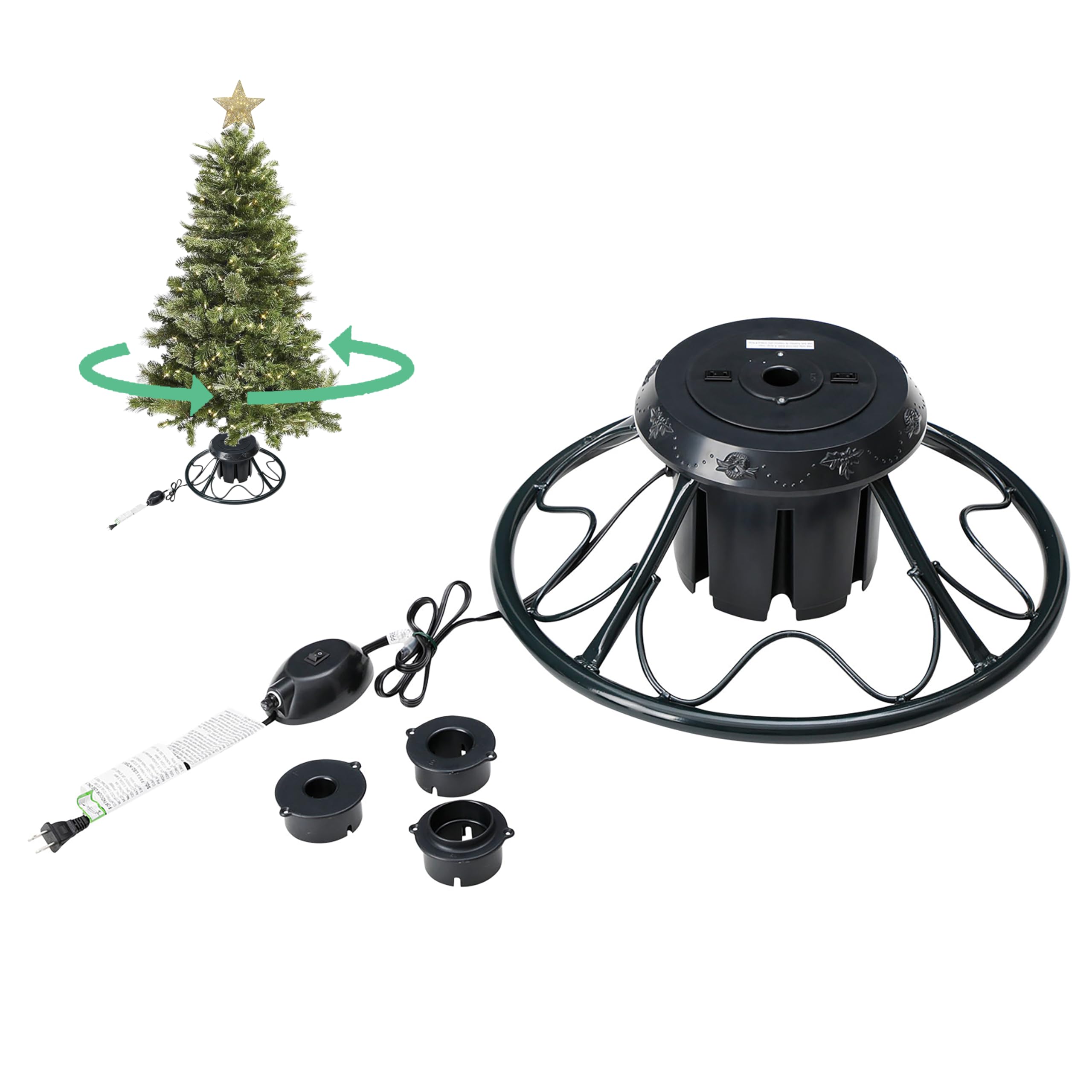 Home Heritage 360° Rotating Heavy Duty Metal Christmas Tree Stand for 9ft Artificial Trees - Black | Perfect for Living Room, Office & Holiday Decorations