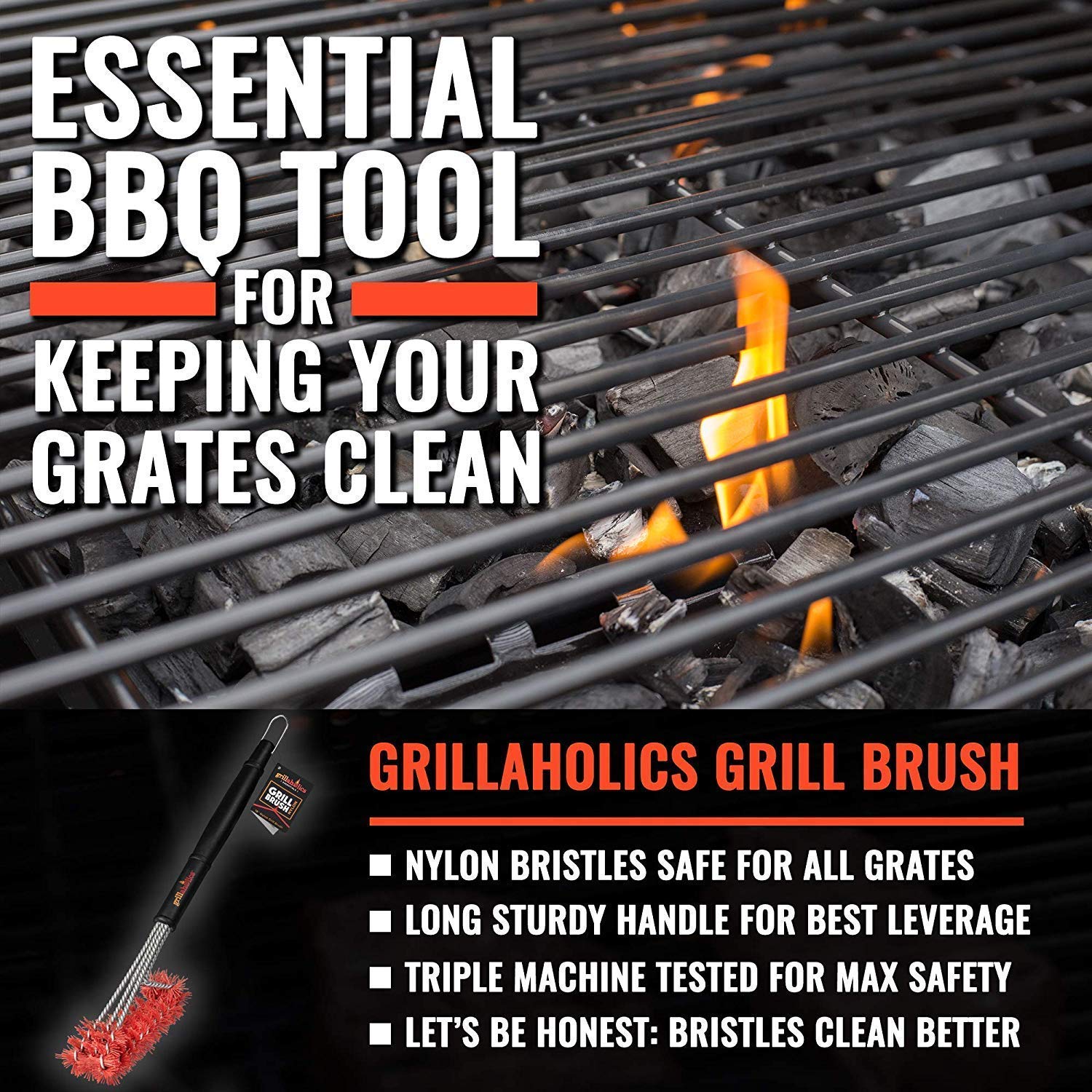 Grillaholics Essentials Heavy Duty Nylon Grill Brush & Non-Stick BBQ Grill Mat Set - Perfect for Outdoor Grilling, Backyard BBQs, and Camping Cooking Accessories
