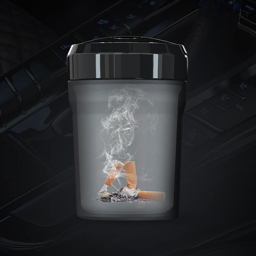 Car Ashtray with Lid - Portable Smokeless Cigarette Holder with Blue LED Light, Detachable Cup Design | Mini Car Trash Can for Vehicle, Home, Office & Travel | Perfect for Smokers, Road Trips & Workspaces