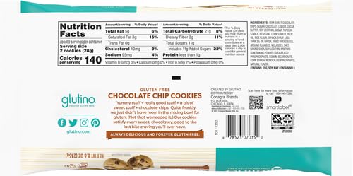 Glutino Gluten Free Chocolate Chip Cookies - 8.6 oz Pack | Delicious Snack for Allergies, School Lunches & Keto Diet