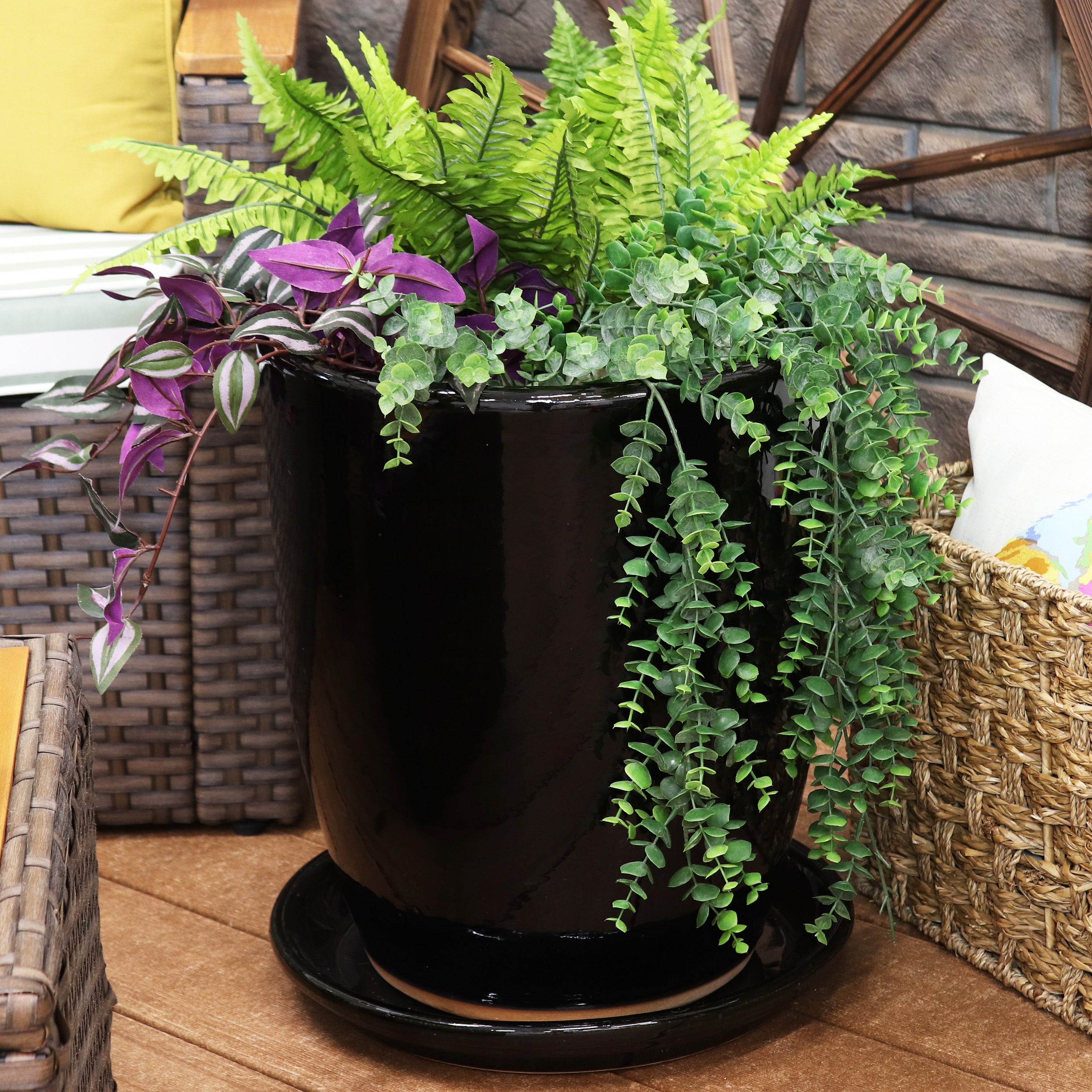 Sunnydaze Set of 2 Glazed Ceramic Planter Saucers - 6 Inch Flower Pot Trays for Indoor & Outdoor Plants - Perfect for Drainage and Protecting Surfaces