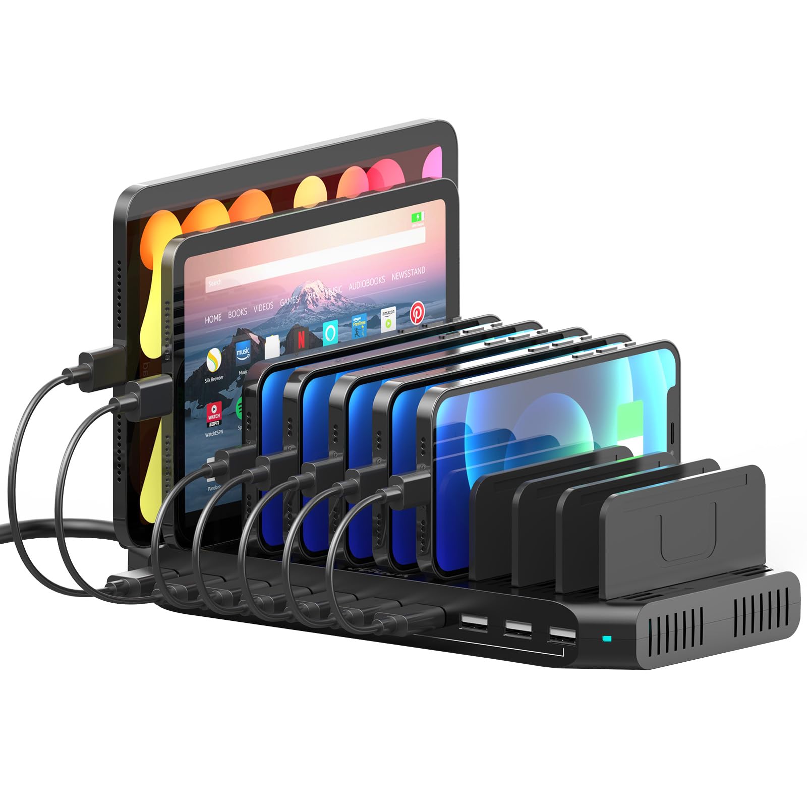 10-Port USB Charging Station 60W - Multi Device Charger for Tablets & Smartphones - Home & Office Use
