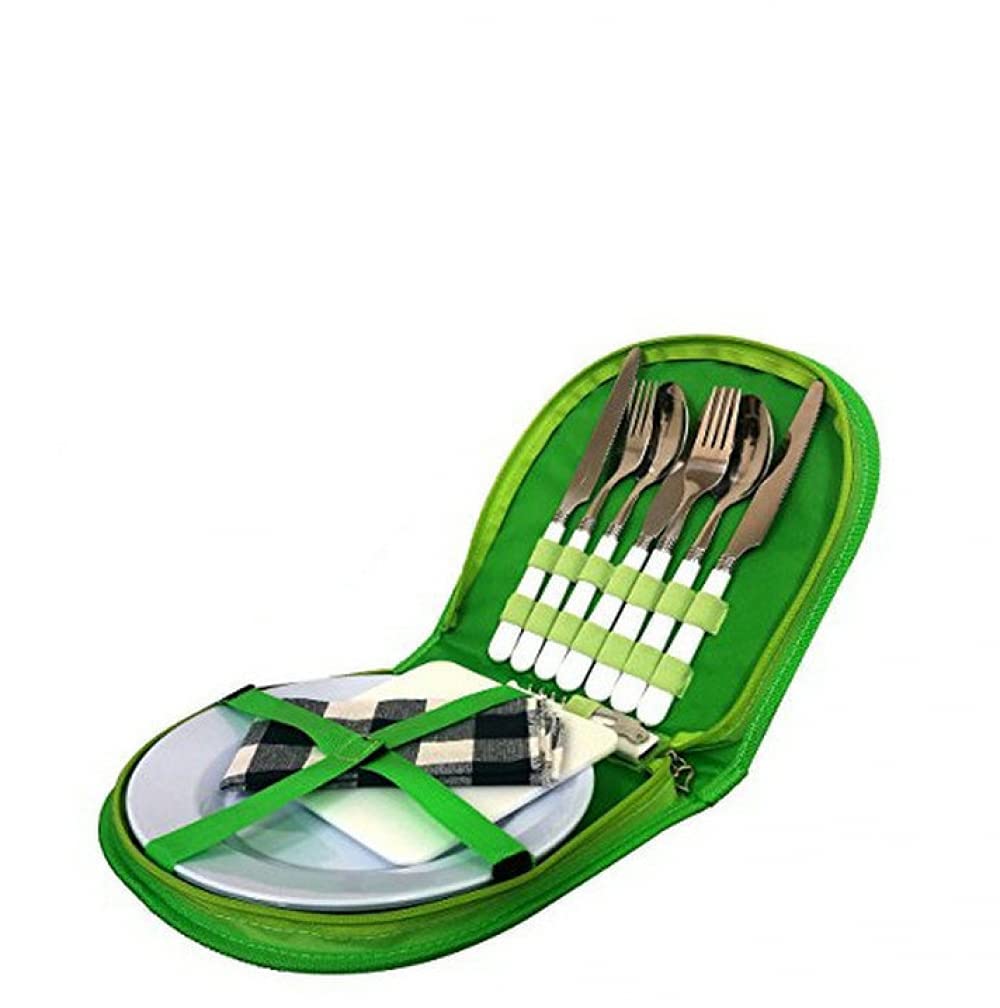 **Mavoorick 13-Piece Camping Cutlery Set - Lightweight Outdoor Travel Utensils with Forks, Spoons, Knives, Bottle Opener & Plates - Perfect for Hiking, Camping, Picnics & Backpacking (Green, 2-Person Kit)**