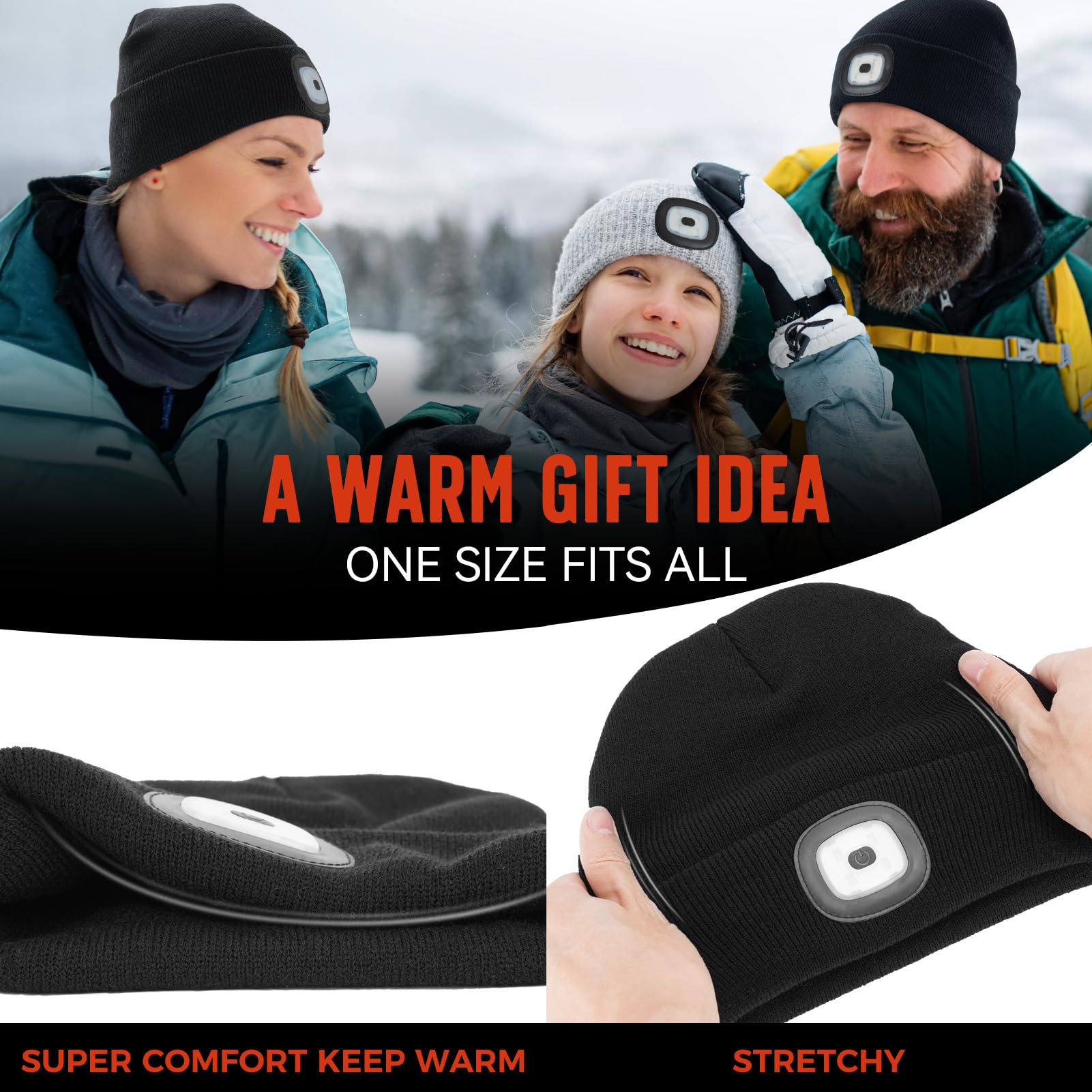 Rechargeable LED Beanie Hat with Light - Unisex Winter Warm Knit Cap for Men & Women - Perfect Birthday Gift, Christmas Present - Ideal for Outdoor Activities, Camping, Hiking, Night Running