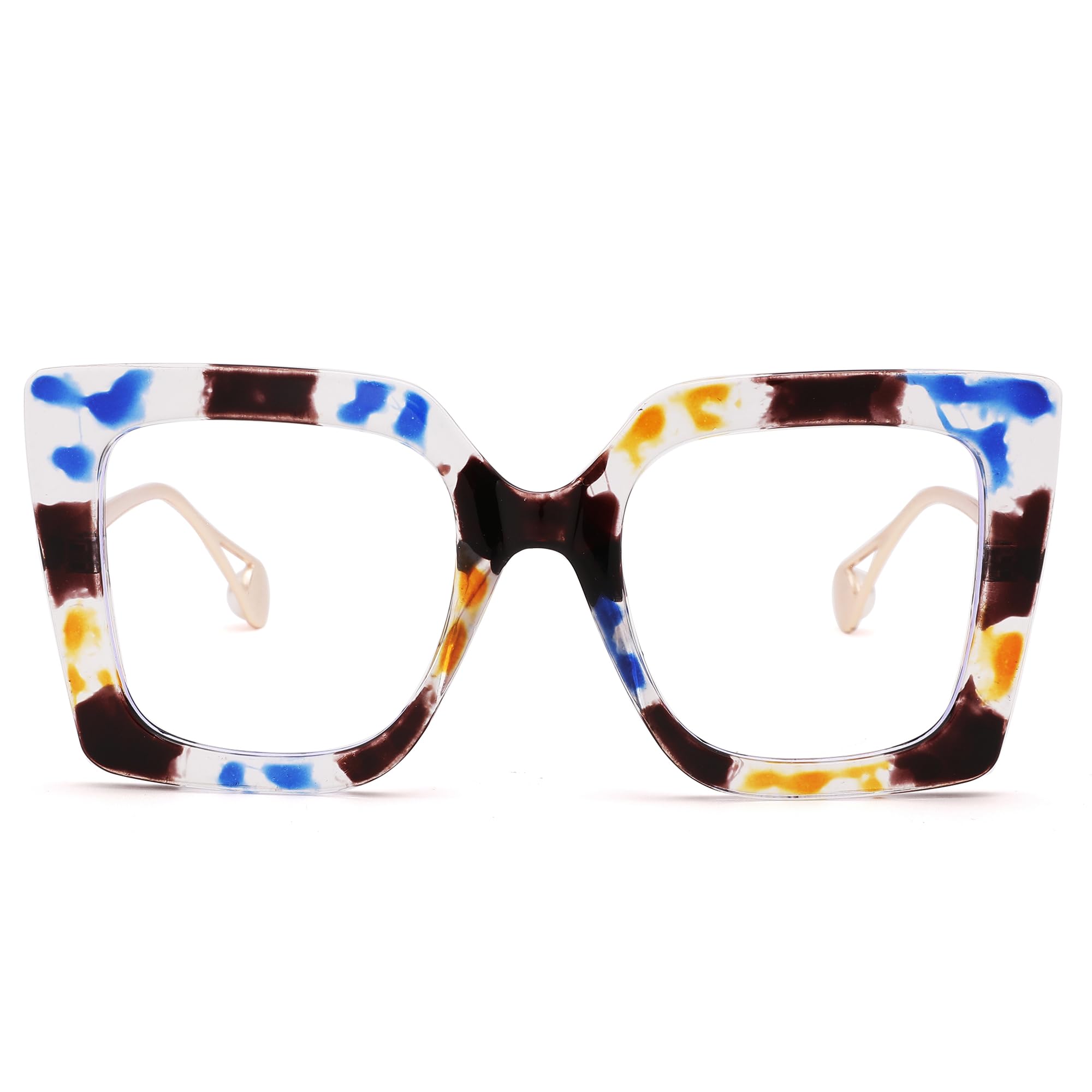 LIU·WEN Women's Oversized Blue Light Blocking Glasses with Beaded Inlay Arms - Fashionable Large Frame Computer Glasses for Work, Gaming & Screen Time Protection