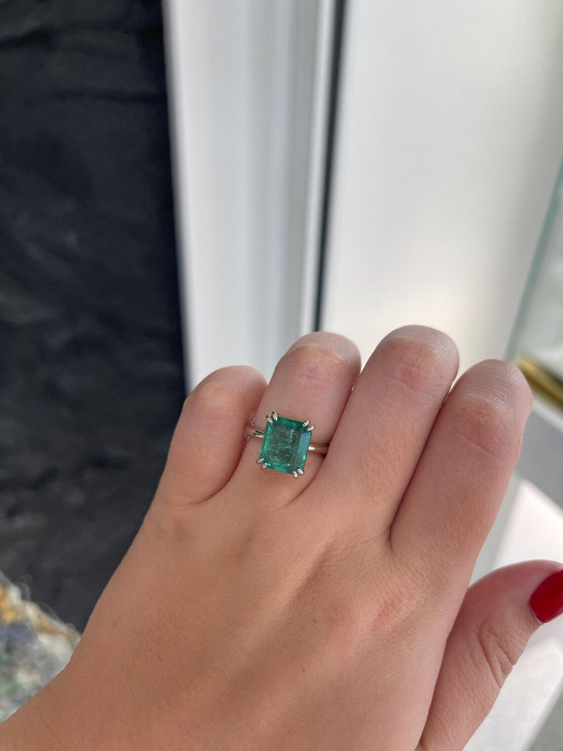 6.01ct Bluish Green Emerald Cut Solitaire Ring for Women - Elegant & Timeless Engagement Jewelry - Perfect for Weddings, Anniversaries & Special Occasions
