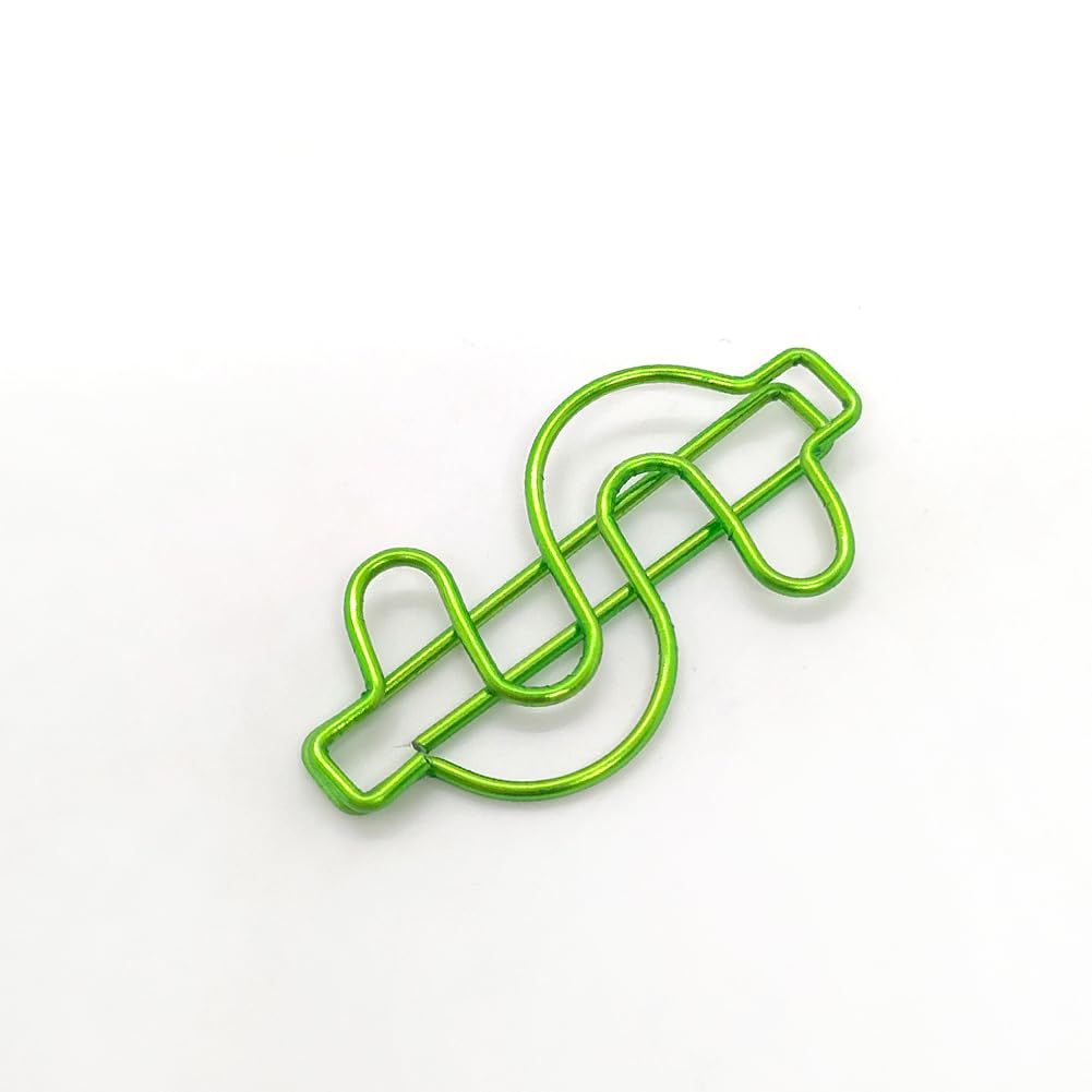 50 Pack Green Metal Binder Clips - Dollar Bill Paper Clips for Photos, Bookmarks, Office, School & Wedding Invitations - Decorative Stationery for Party Decor, Valentine's Gifts & Home Organization (Green)