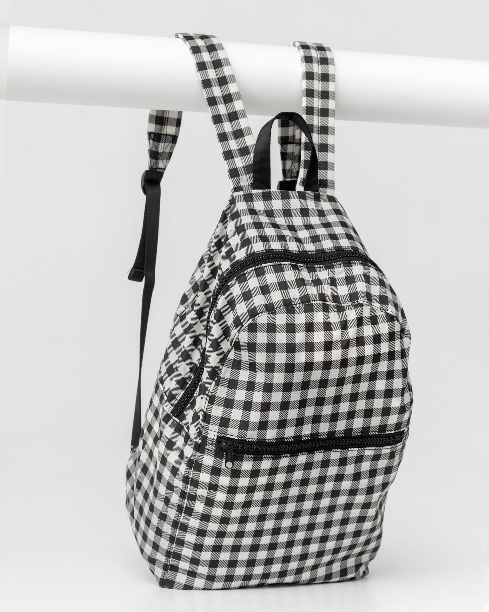 Baggu Ripstop Backpack - Lightweight Waterproof Travel Backpack for Men & Women, Black Gingham Pattern - Perfect for Hiking, School, Commuting & Daily Use