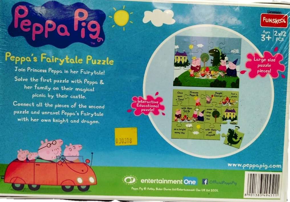 Funskool Peppa Pig Fairy Tale 2-in-1 Educational Puzzle Set - 24 Pieces (2x12) for Kids Ages 3+ | Preschool Learning Toy for Storytelling & Problem Solving Skills