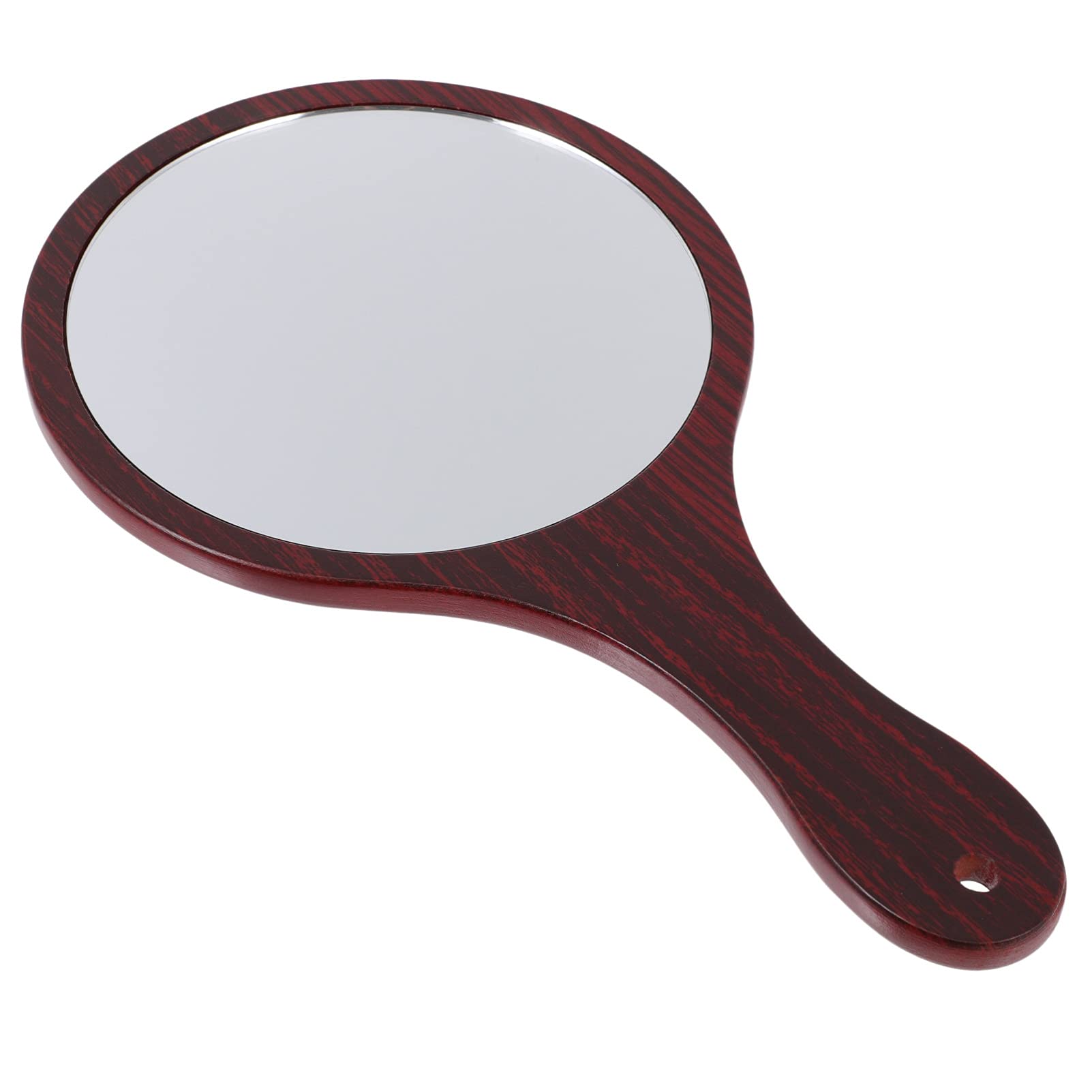 Beaupretty Round Handheld Makeup Mirror with Wooden Handle - Portable Retro Vanity Mirror for Women, Mahogany Color - Perfect for Travel, Outdoor Use & Home Decor