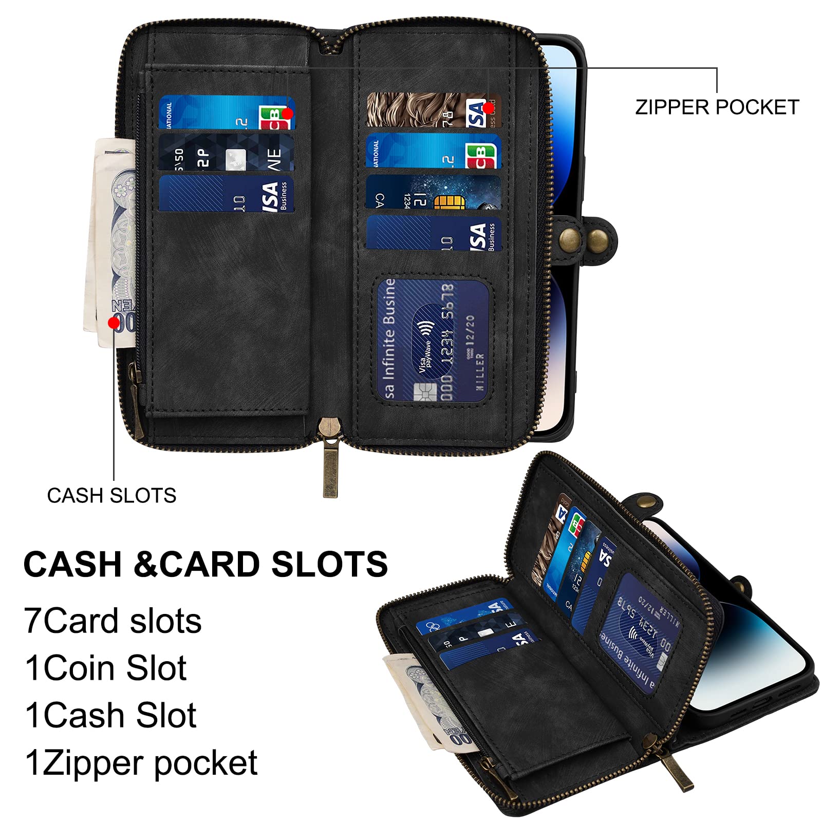 RSSVISS RFID Blocking Wallet Case for iPhone 15 Pro (6.1