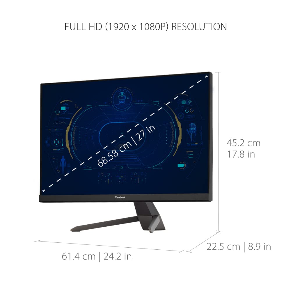 ViewSonic VX2767-MHD 27 Inch Full HD 1080p Gaming Monitor - 100Hz Refresh Rate, 1ms Response Time, AMD FreeSync, Ultra-Thin Bezel Design, Eye Care Technology, HDMI/VGA/DP Ports - Perfect for Esports, PC Gaming & Home Office Setup