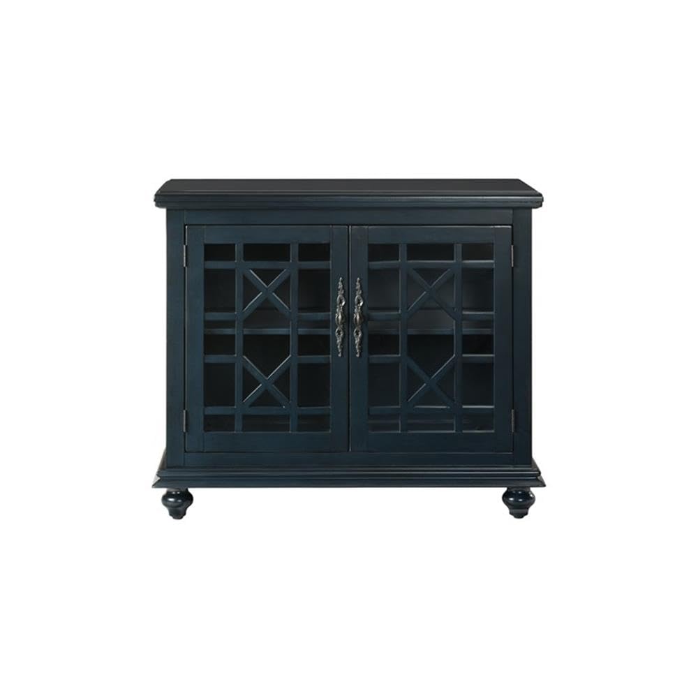 BOWERY HILL 38 Inch Traditional Wood TV Stand - Catalina Blue Finish for Living Room, Bedroom & Home Theater Entertainment Centers