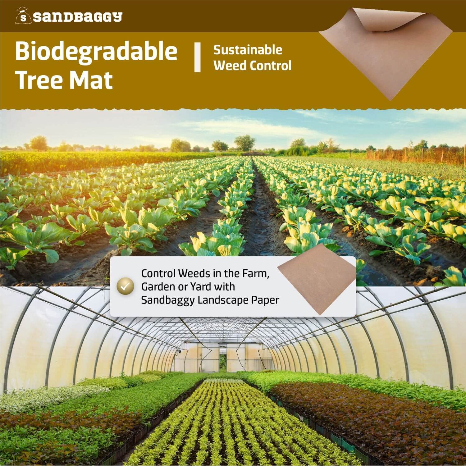 Biodegradable Tree Mats 3 ft x 3 ft - Eco-Friendly Garden Weed Barrier - Made in USA - Paper Mulch for Landscaping (2 Pack) - Perfect for Tree Planting, Weed Control & Soil Protection