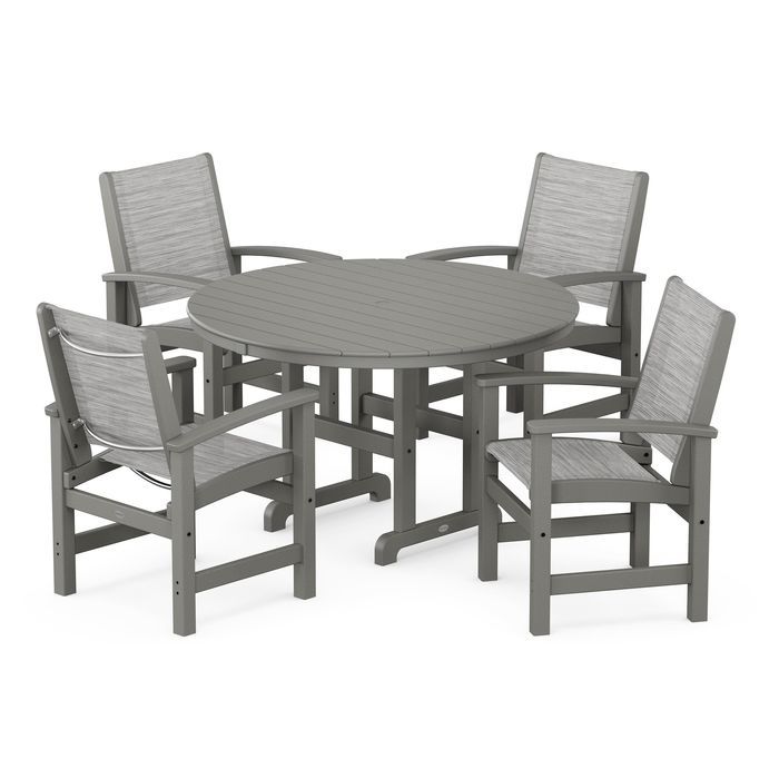 POLYWOOD Coastal 5-Piece Round Farmhouse Dining Set - Outdoor Patio Furniture for Backyard, Poolside & Beach House Dining