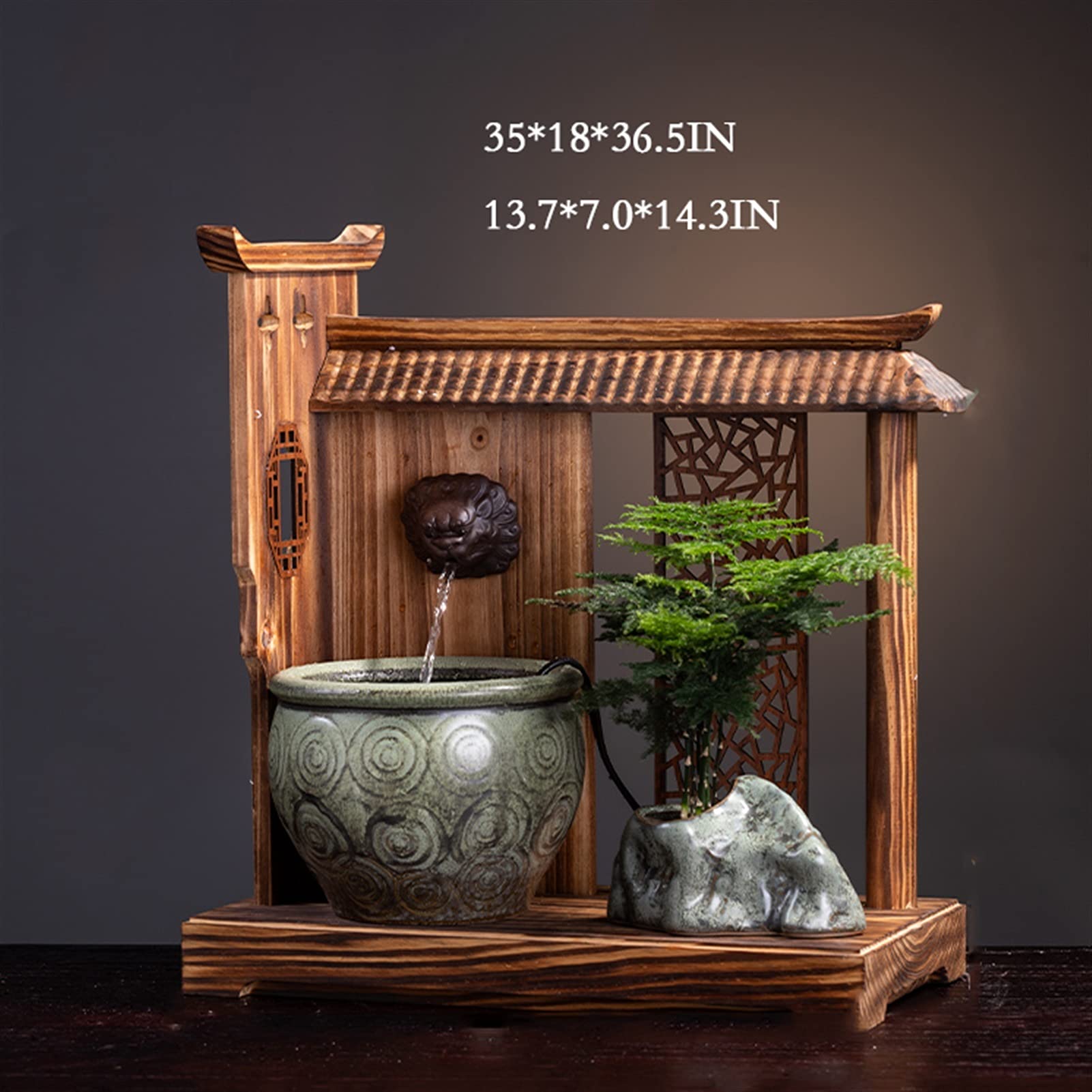 Chinese Style Desktop Fountain - Indoor Tabletop Water Fountain with Circulating Flow for Office & Home Decor | Relaxing Zen Bonsai Water Feature for Stress Relief & Feng Shui