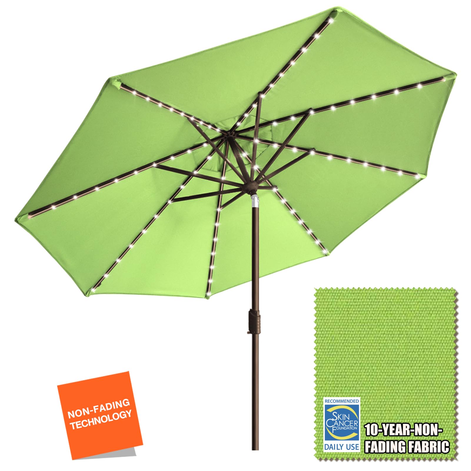 EliteShade USA 10-Year Fade-Resistant 9ft Solar LED Market Umbrella - 80 Energy-Efficient Lights, Ventilated Patio Umbrella for Outdoor Dining, Poolside, Garden & Backyard - Macaw Green