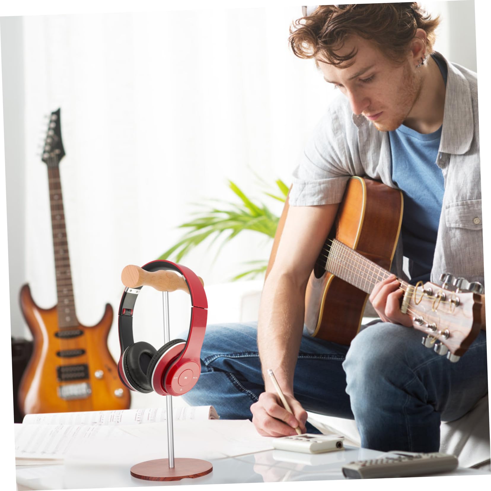 Premium Wooden Headphone Stand with Metal Base - Stylish Desk Organizer for Gaming Headsets, Office & Home Use - Perfect for Computer, Workstation & Household Decor