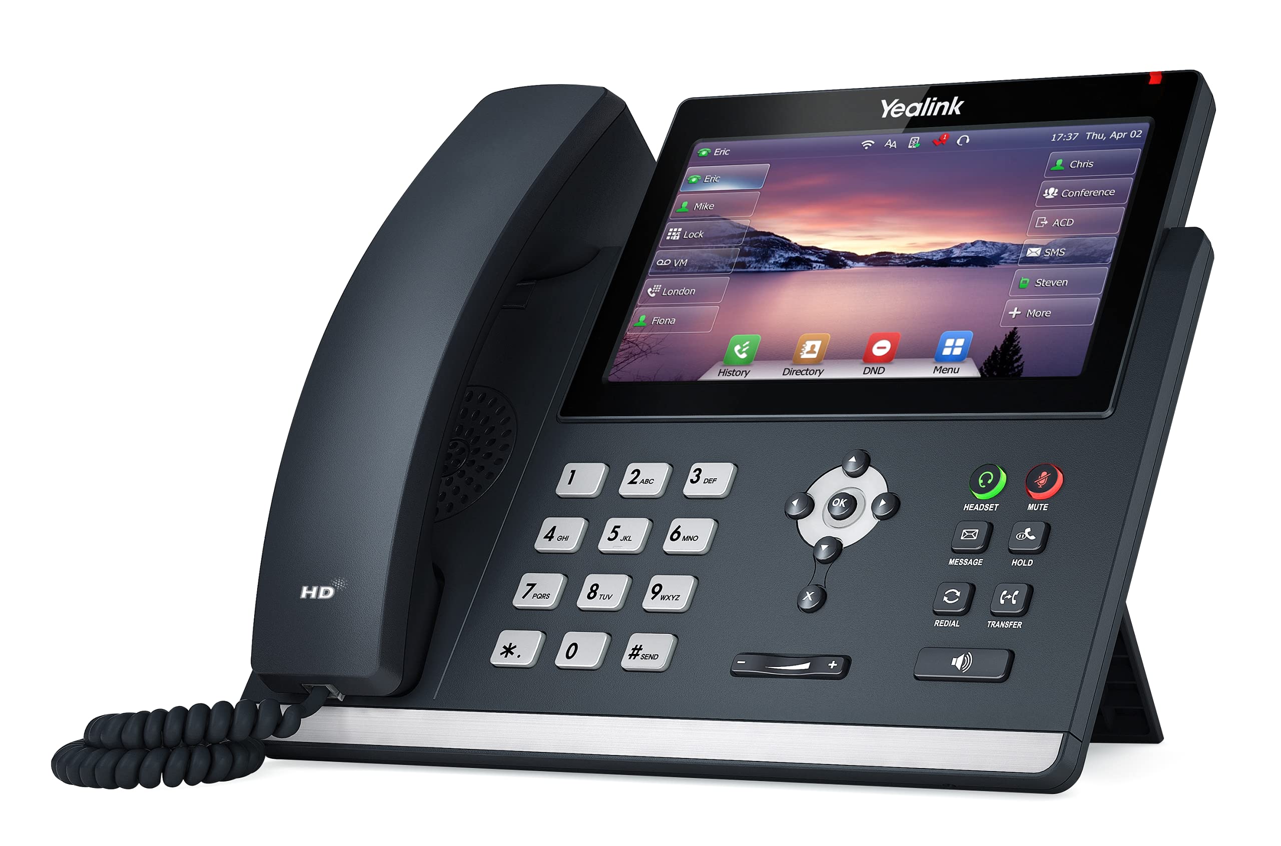 Yealink SIP-T48U IP Phone with Wi-Fi, Grey LED Display, Wired Handset - 1000 Contacts Capacity, 7-inch Screen for Office & Business VoIP Communication