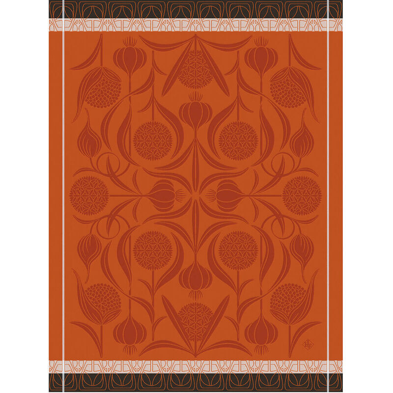 French Jacquard Cotton Tea Towel - Orange Garlic Print | Elegant Kitchen Towel for Drying Dishes, Decor & Gift Giving