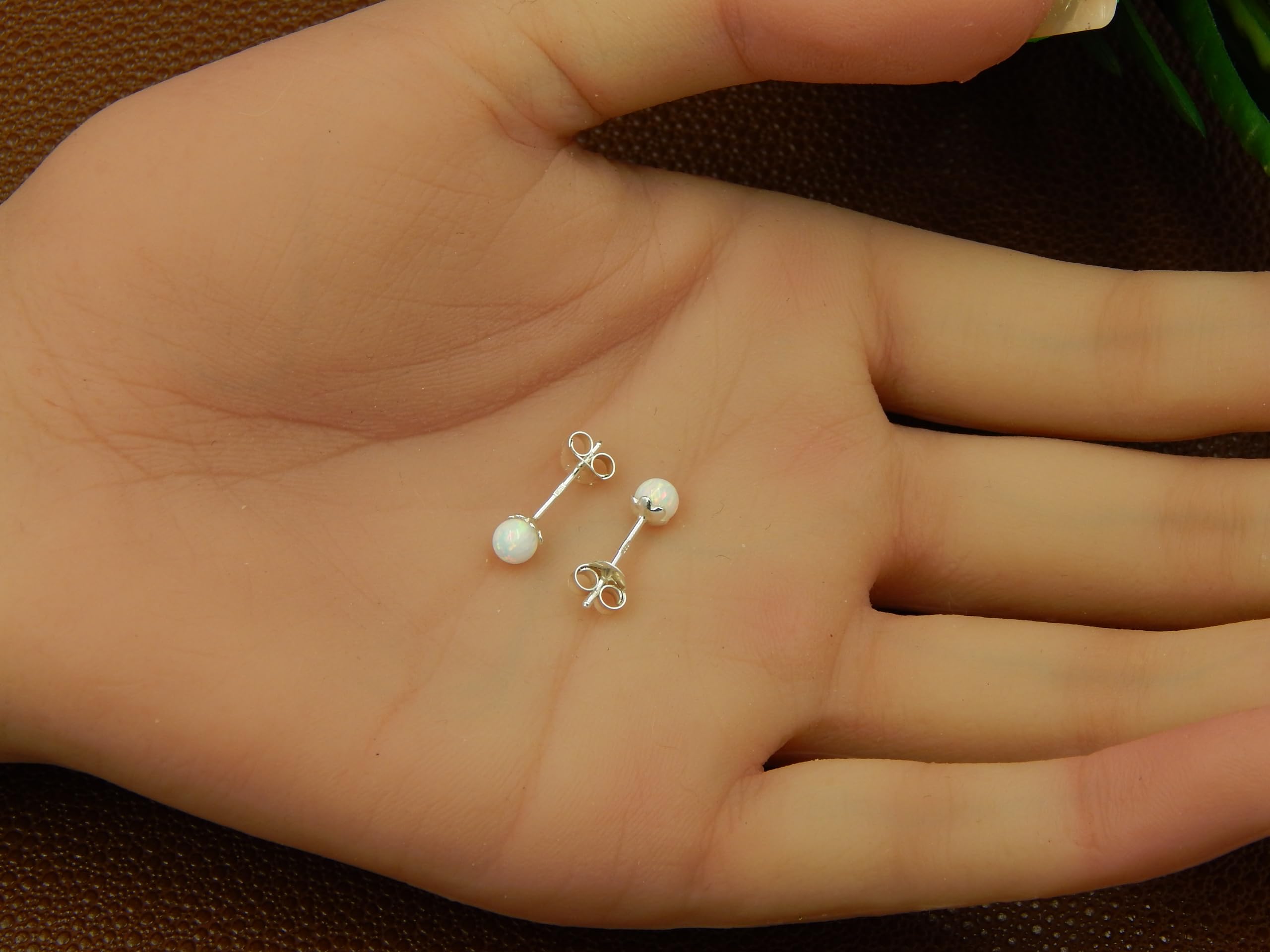 925 Sterling Silver Tiny 4mm Opal Ball Stud Earrings for Women & Girls | Hypoallergenic Nickel-Free Jewelry | Gift for Birthday, Anniversary & Everyday Wear (Choose Your Color)
