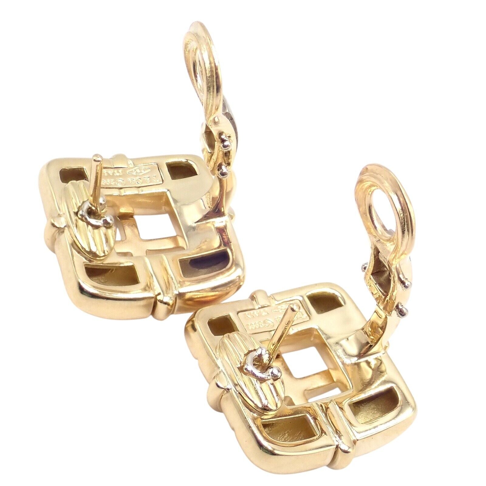Vintage Tiffany & Co 18k Yellow Gold Square Window Biscayne Earrings - Authentic 2001 Collection | Luxury Jewelry for Women | Perfect for Weddings, Anniversaries & Special Occasions