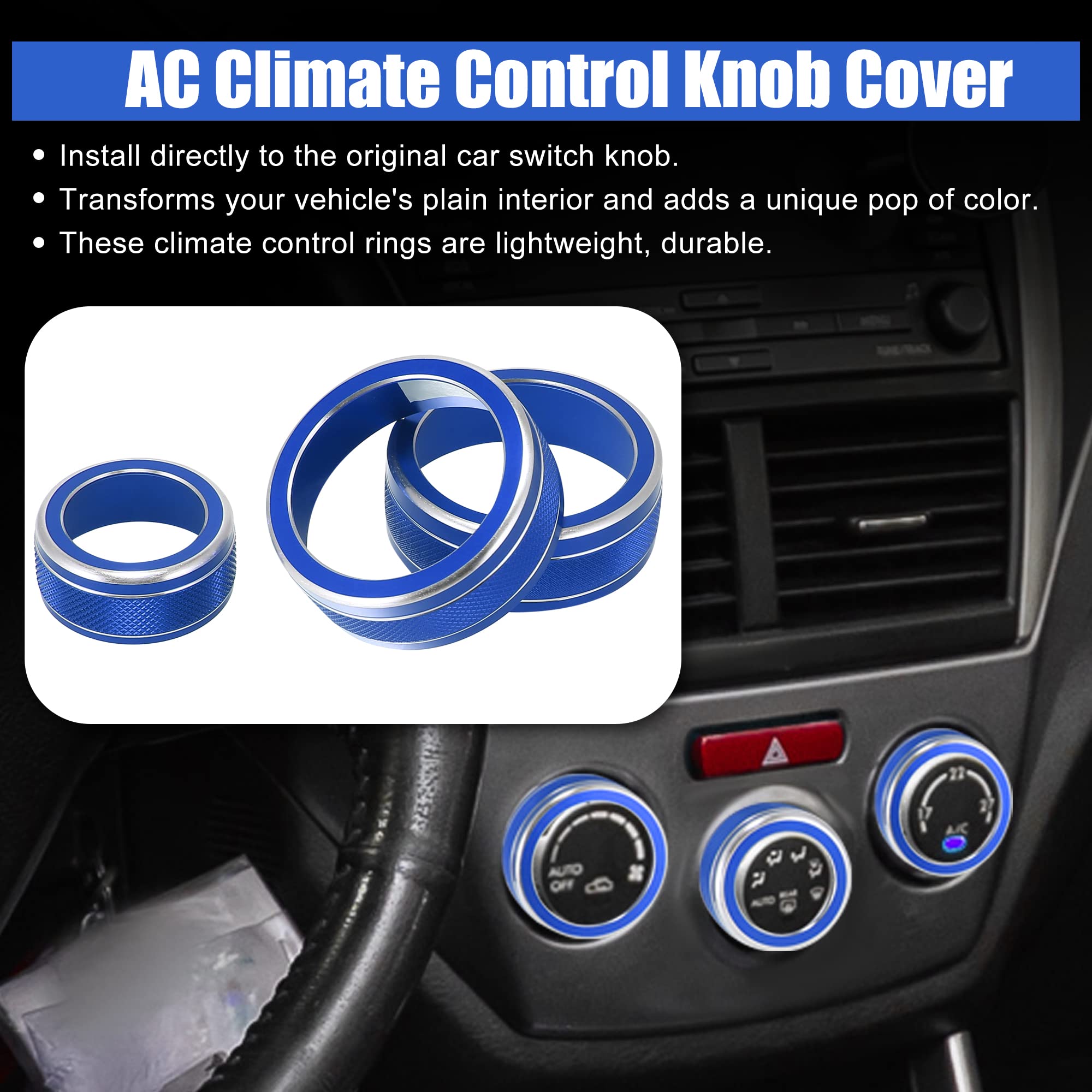 X AUTOHAUX 3-Piece Aluminum Alloy AC Climate Control Knob Cover for Subaru Forester/Impreza/Crosstrek 2019-2021 - Blue HVAC Switch Decor - Upgrade Your Car Interior Accessories for a Stylish Driving Experience